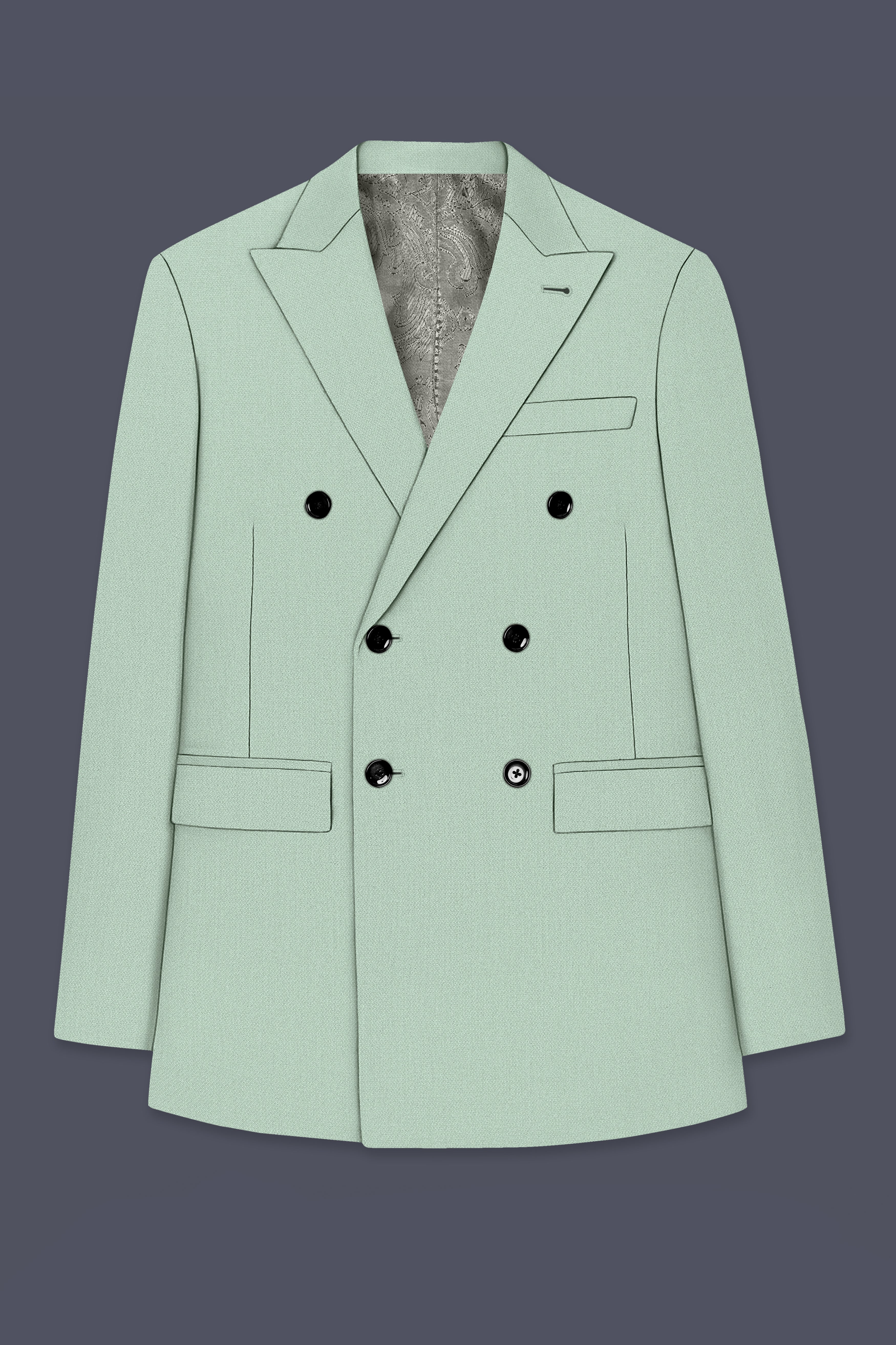 Sylvan-Cascade Green Diamond Textured Wool Rich Slight Stretch Double Breasted Suit