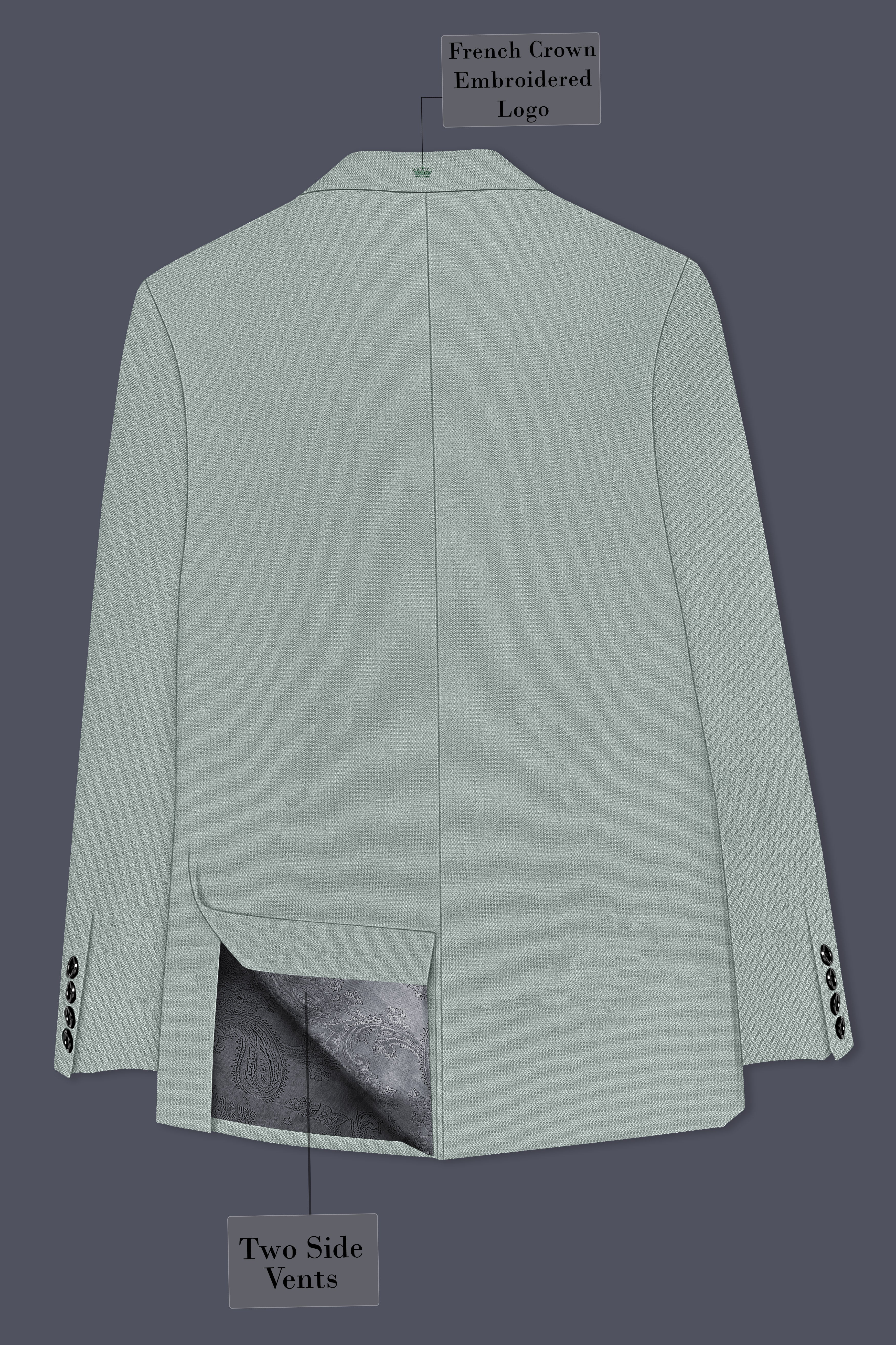 Sylvan-Cascade Green Diamond Textured Wool Rich Slight Stretch Double Breasted Suit