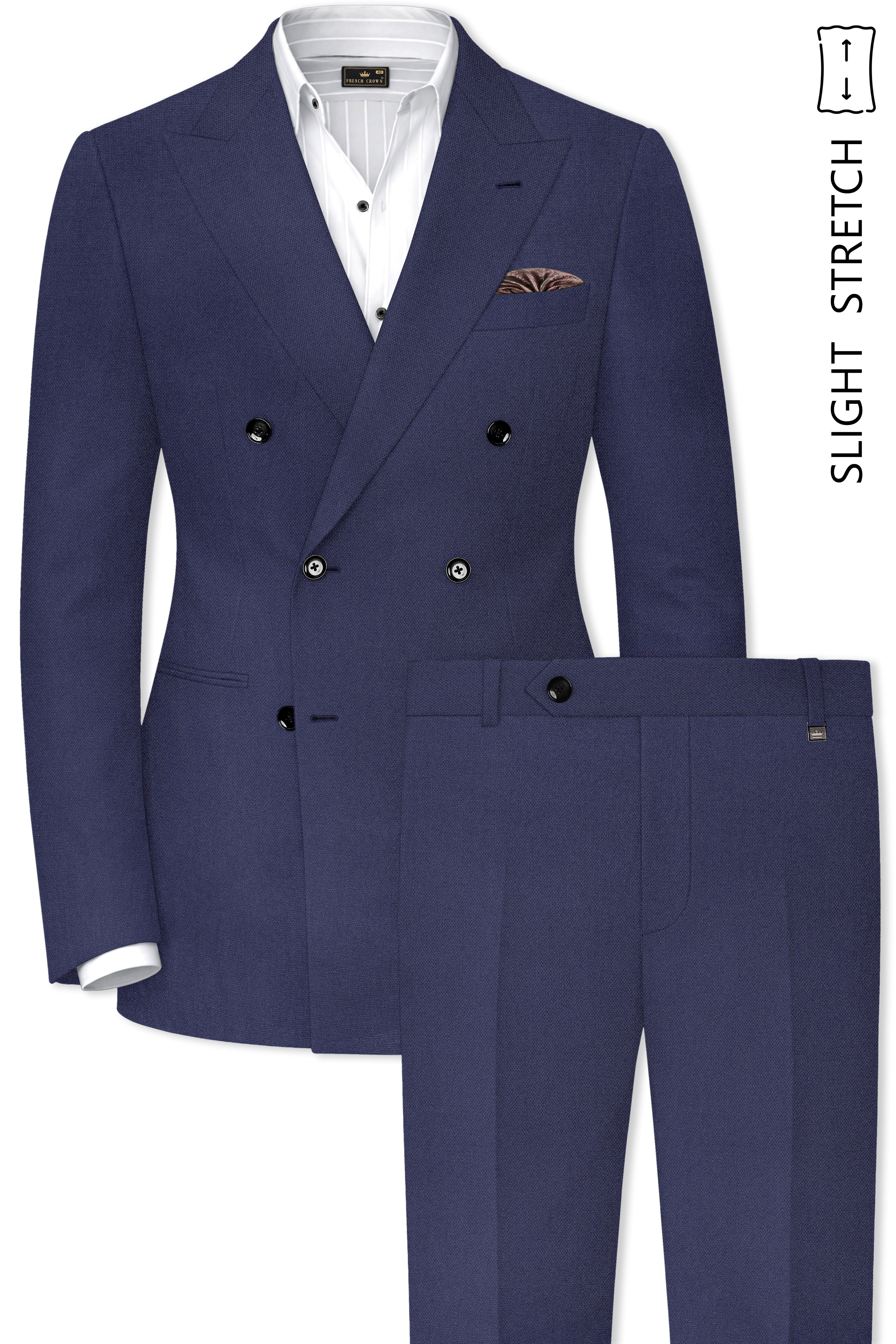 Noctis-Cinder Blue Diamond Textured Wool Rich Slight Stretch Double Breasted Suit