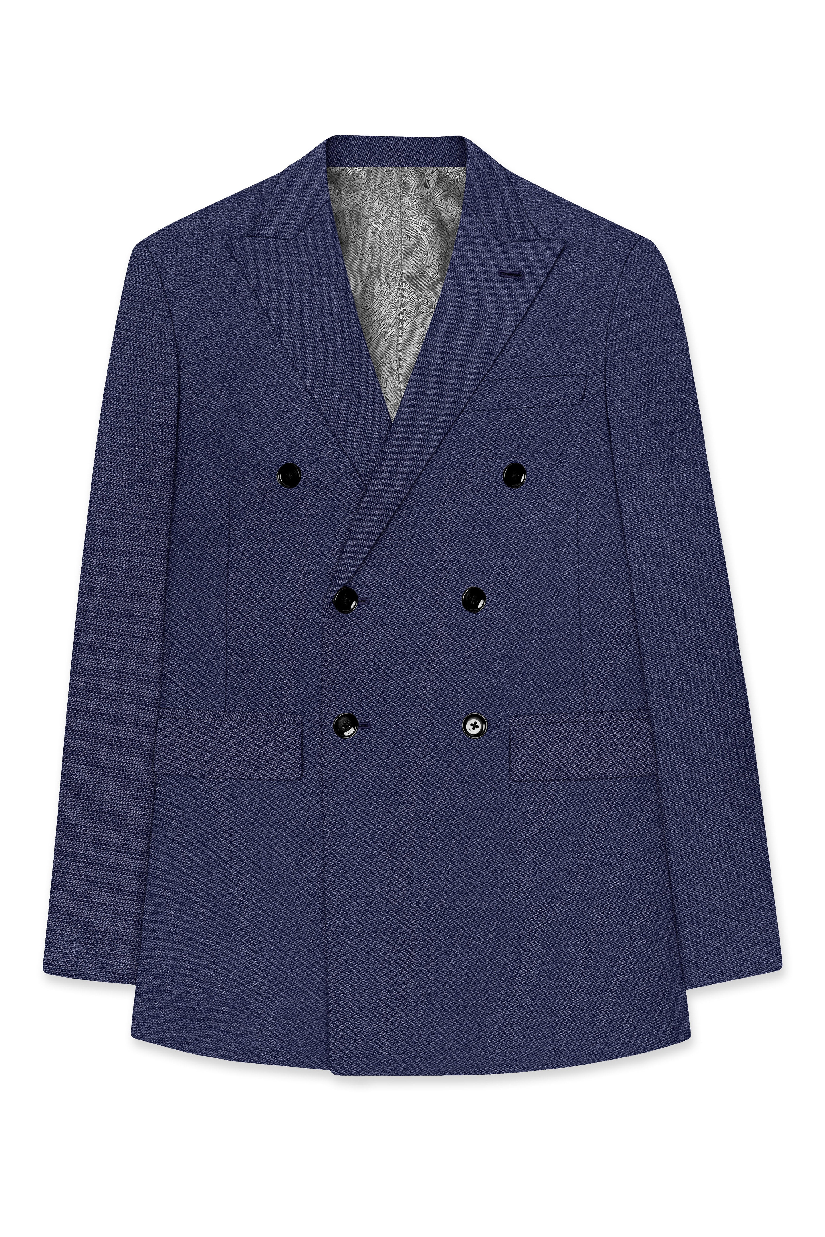 Noctis-Cinder Blue Diamond Textured Wool Rich Slight Stretch Double Breasted Suit