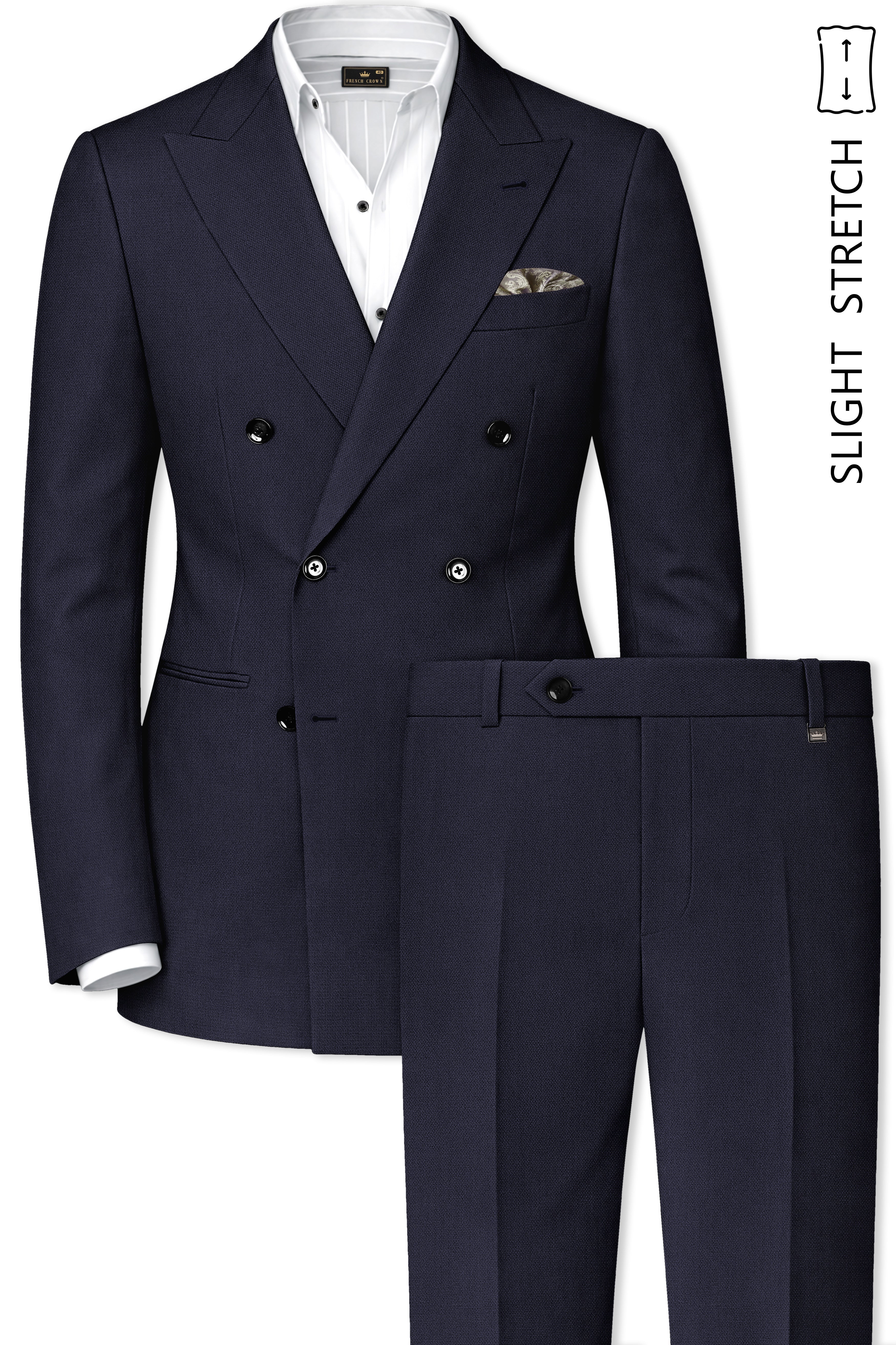 Vesper-Bastille Purple Diamond Textured Wool Rich Slight Stretch Double Breasted Suit