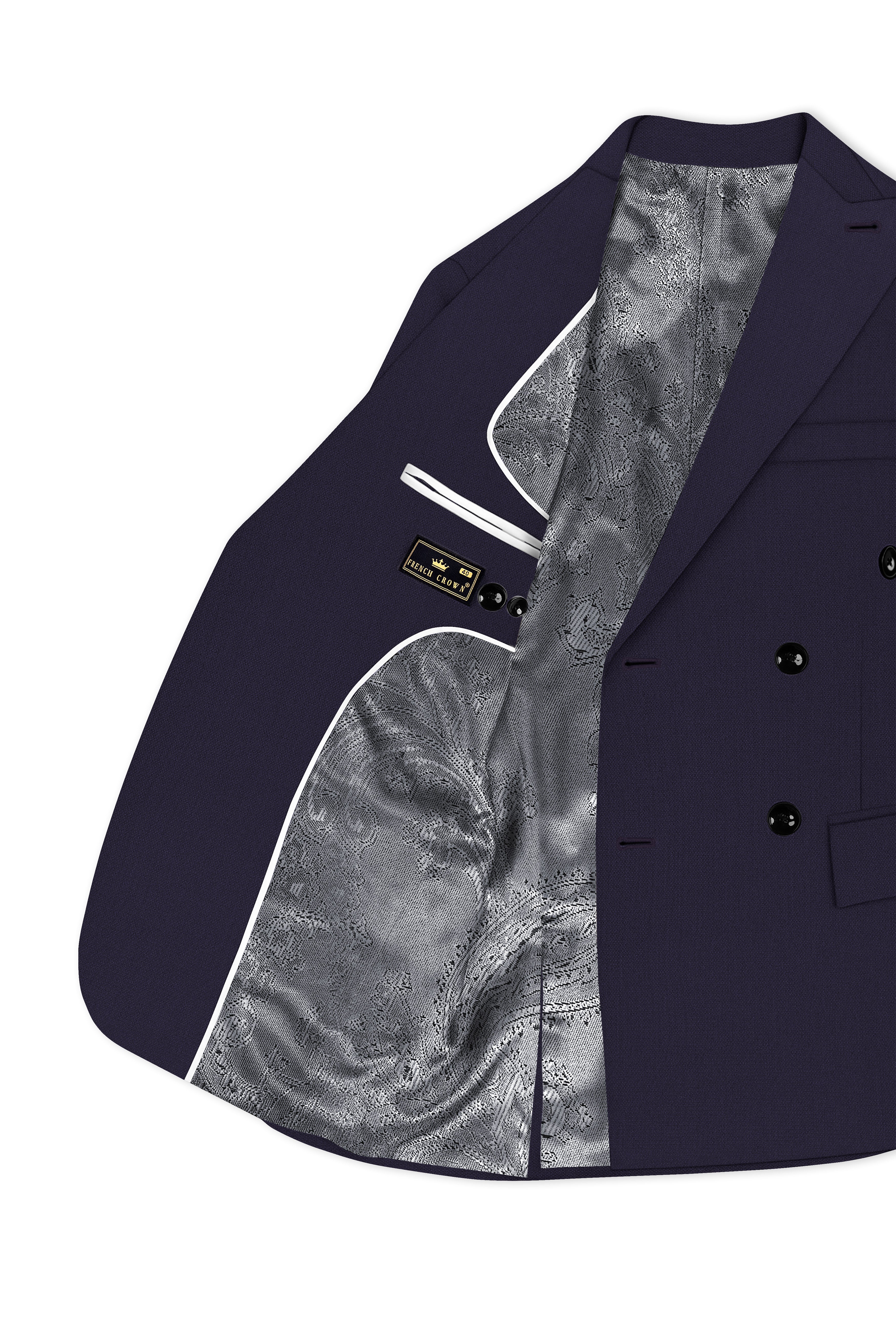 Vesper-Bastille Purple Diamond Textured Wool Rich Slight Stretch Double Breasted Suit