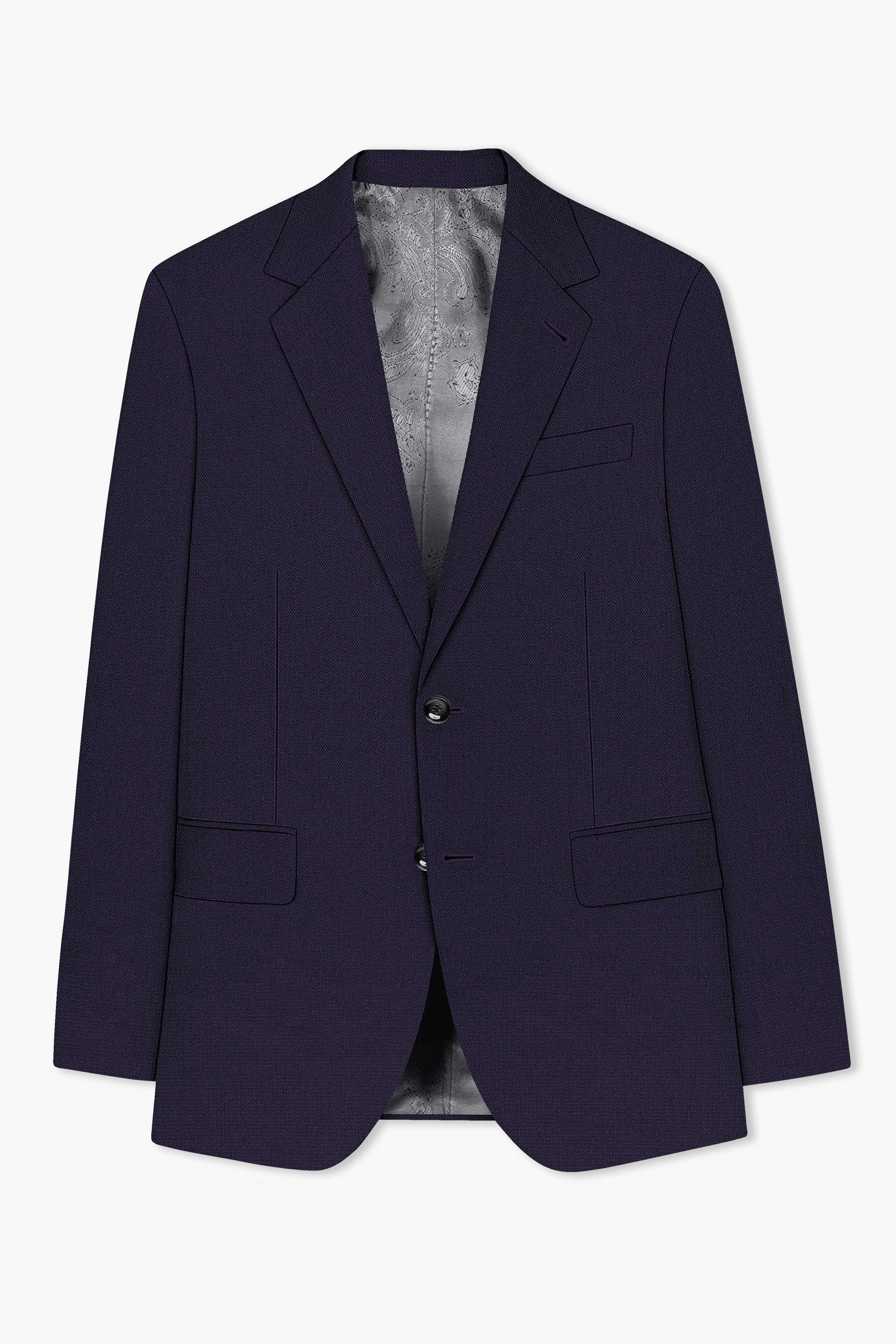 Vesper-Bastille Purple Diamond Textured Wool Rich Slight Stretch Double Breasted Suit