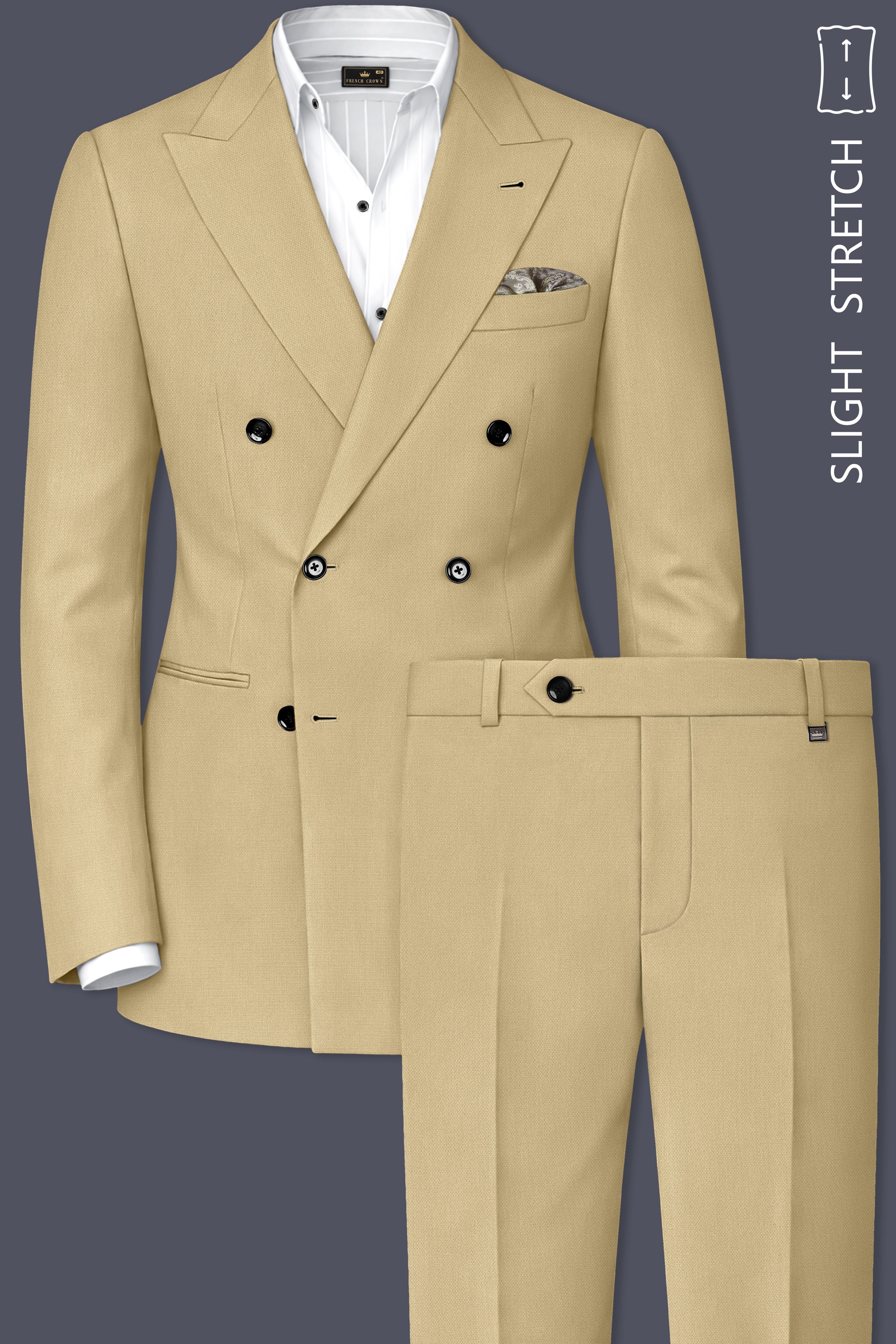 Sable-Mongoose Cream Diamond Textured Wool Rich Slight Stretch Double Breasted Suit