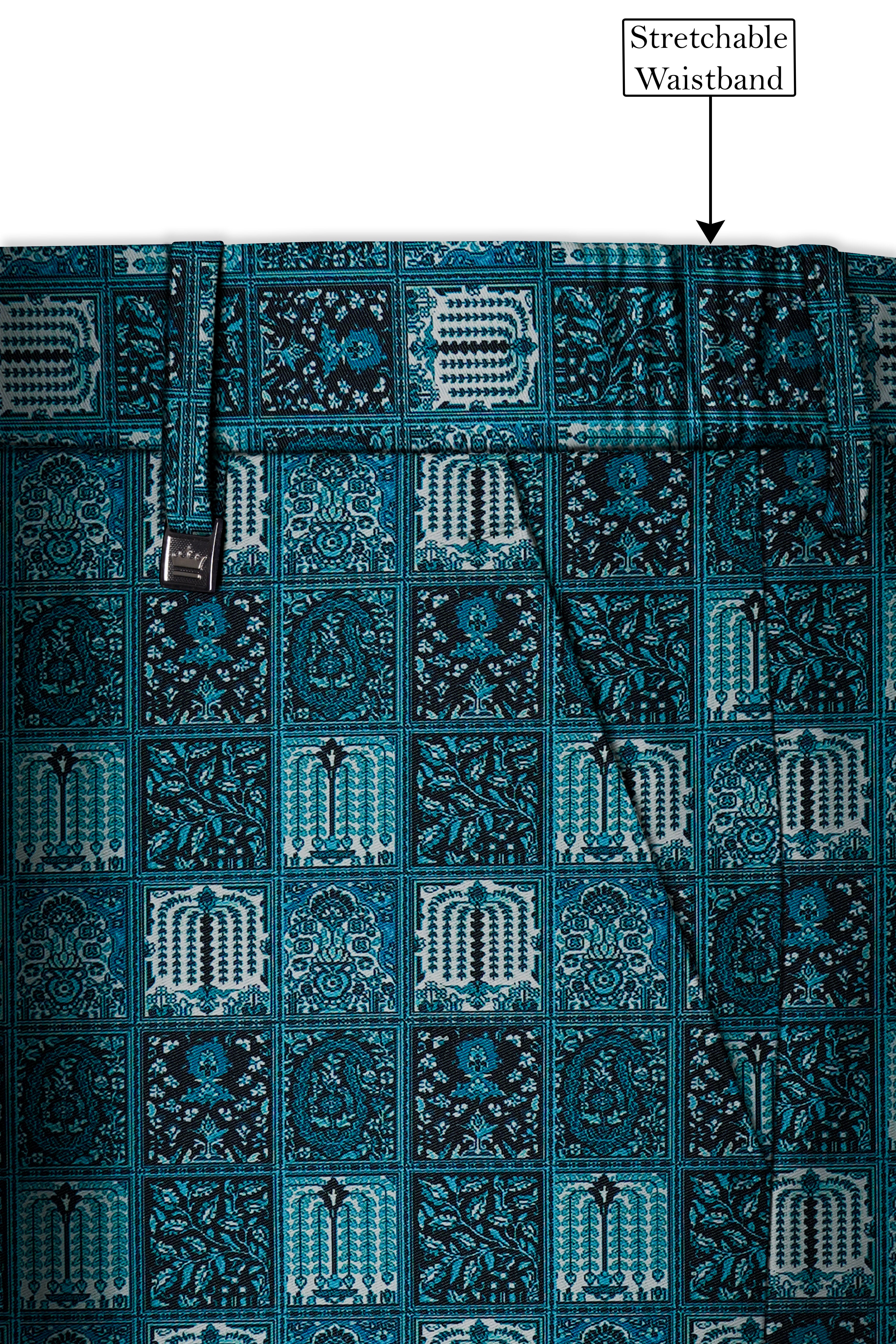 Zenith-Astronaut Blue Geometric Mosaic Printed Wool Rich Double Breasted Suit