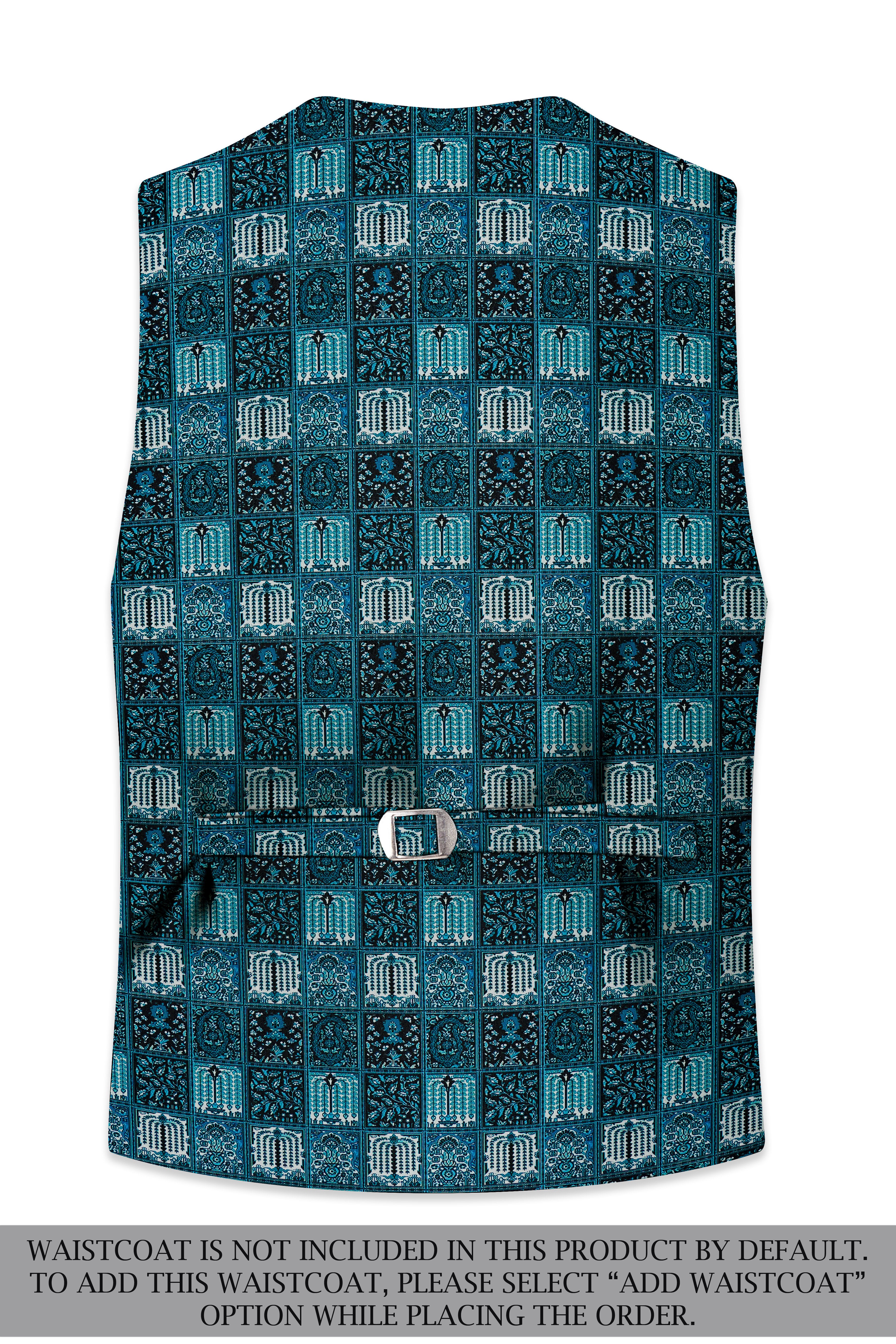 Zenith-Astronaut Blue Geometric Mosaic Printed Wool Rich Peak Lapel Tuxedo Suit