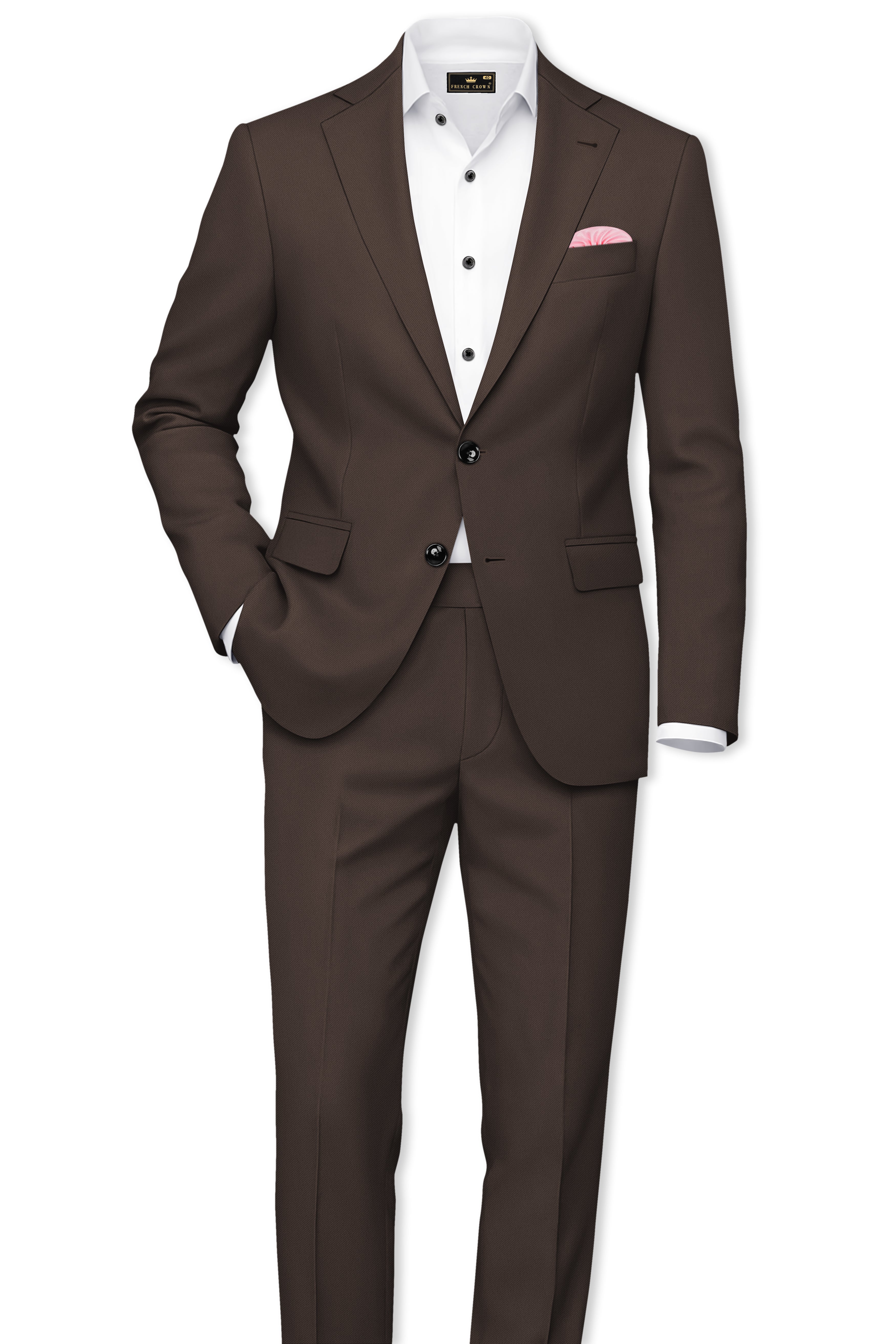 Serein-Korean Taupe Brown 4-Way Stretch Wrinkle-Free Wool Rich Single Breasted Suit