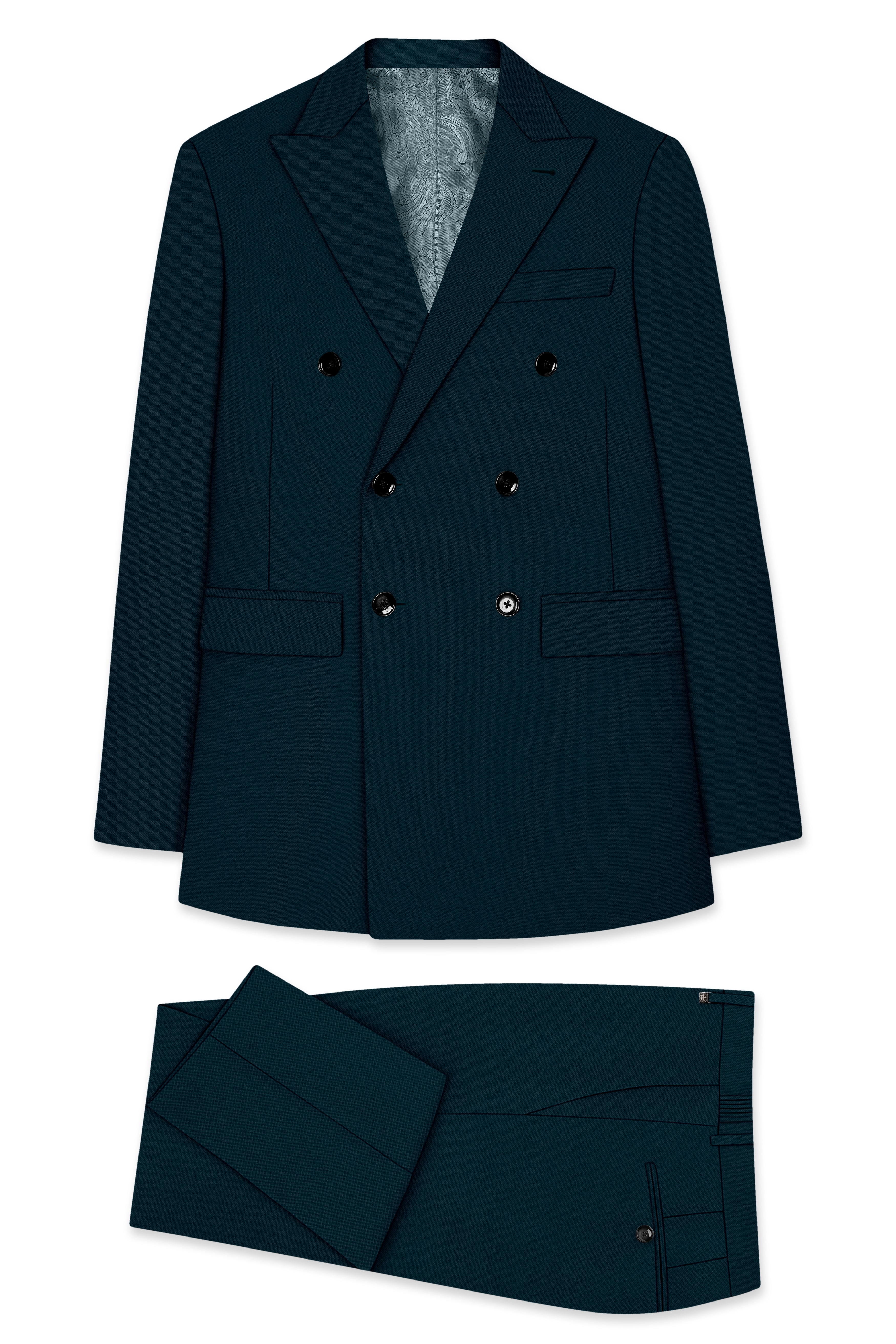 Zephyr-Korean Teal Green 4-Way Stretch Wrinkle-Free Wool Rich Double Breasted Suit