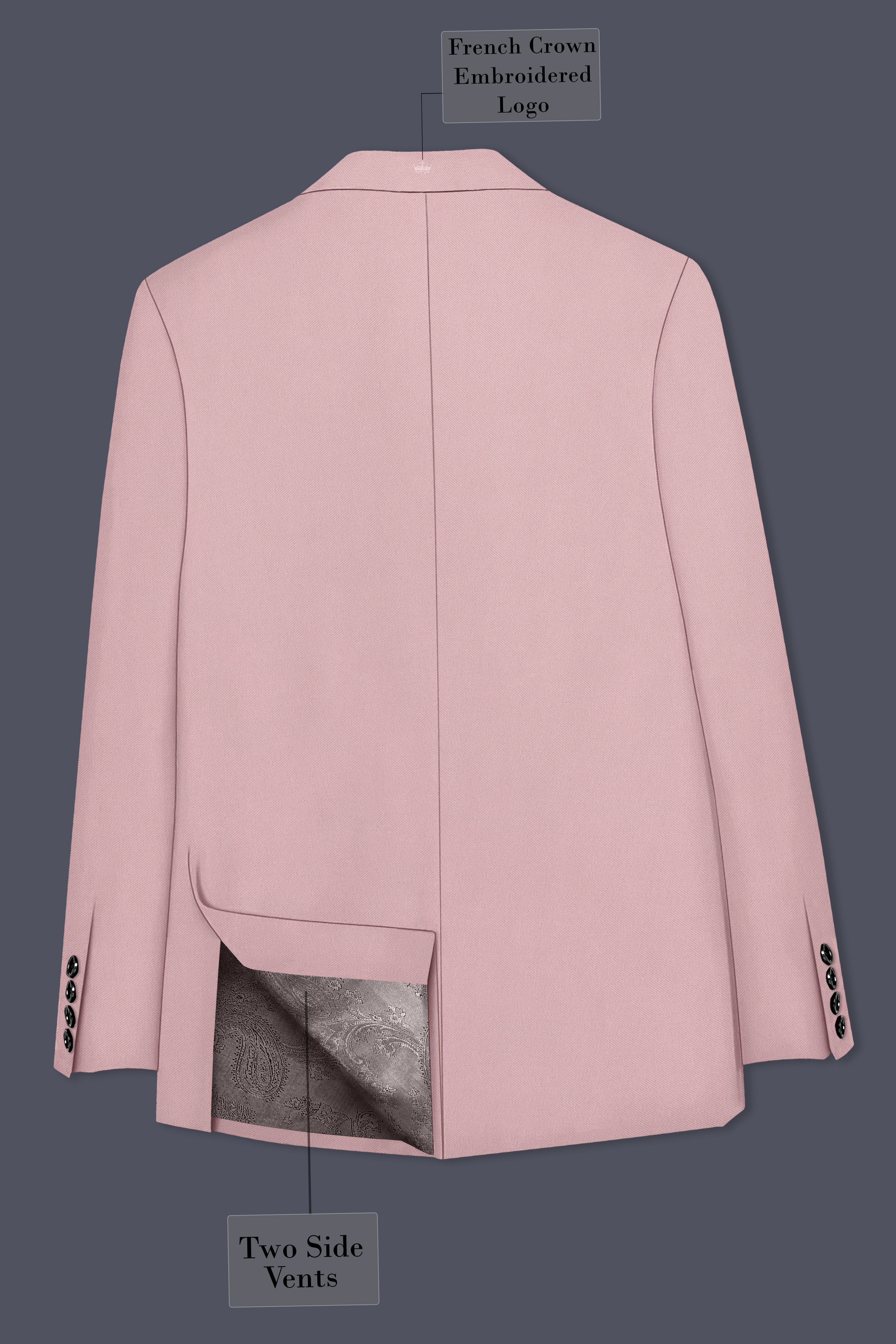 Solenne-Korean Pharlap Peach 4-Way Stretch Wrinkle-Free Wool Rich Double Breasted Suit