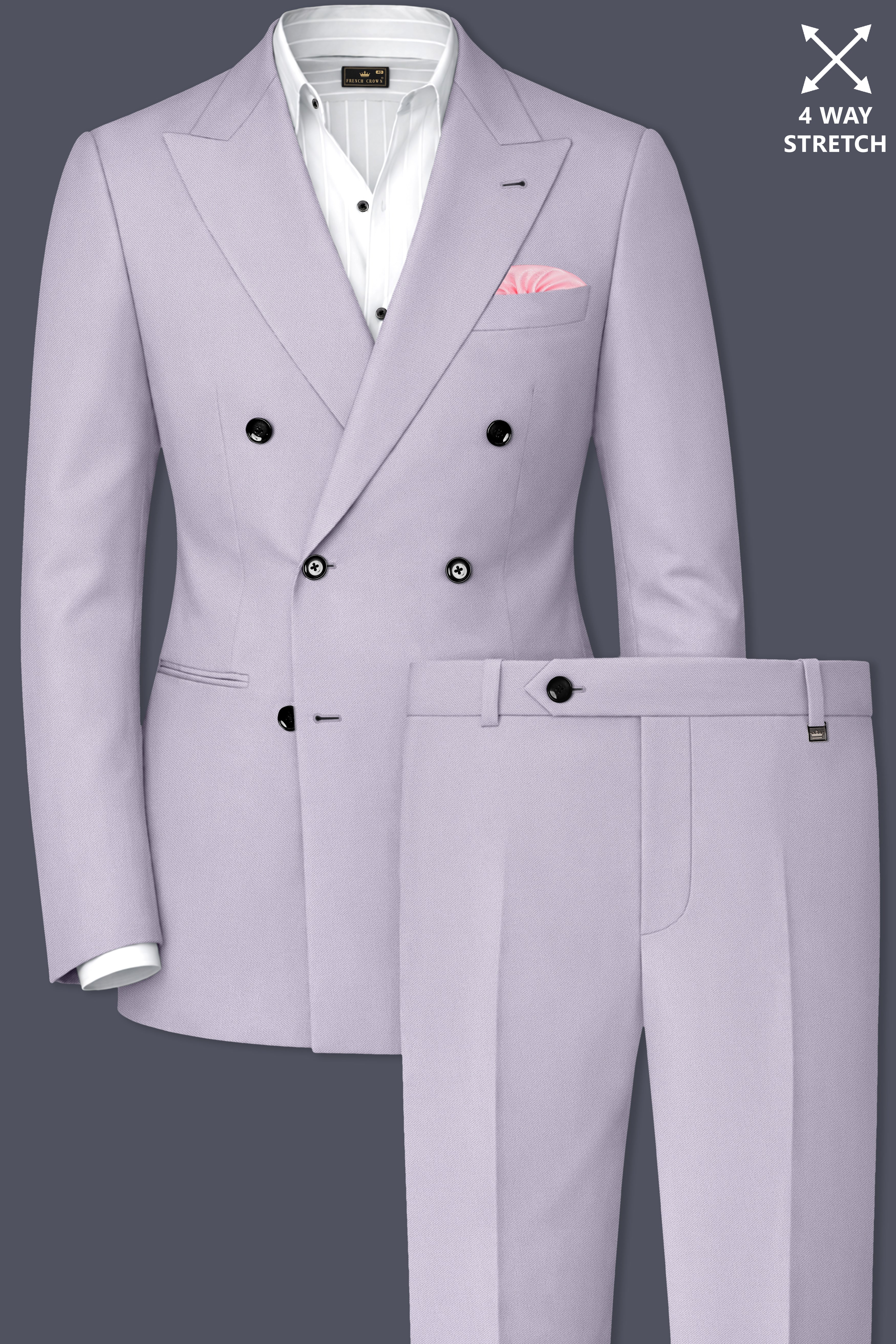 Aegis-Korean Iron Gray 4-Way Stretch Wrinkle-Free Wool Rich Double Breasted Suit
