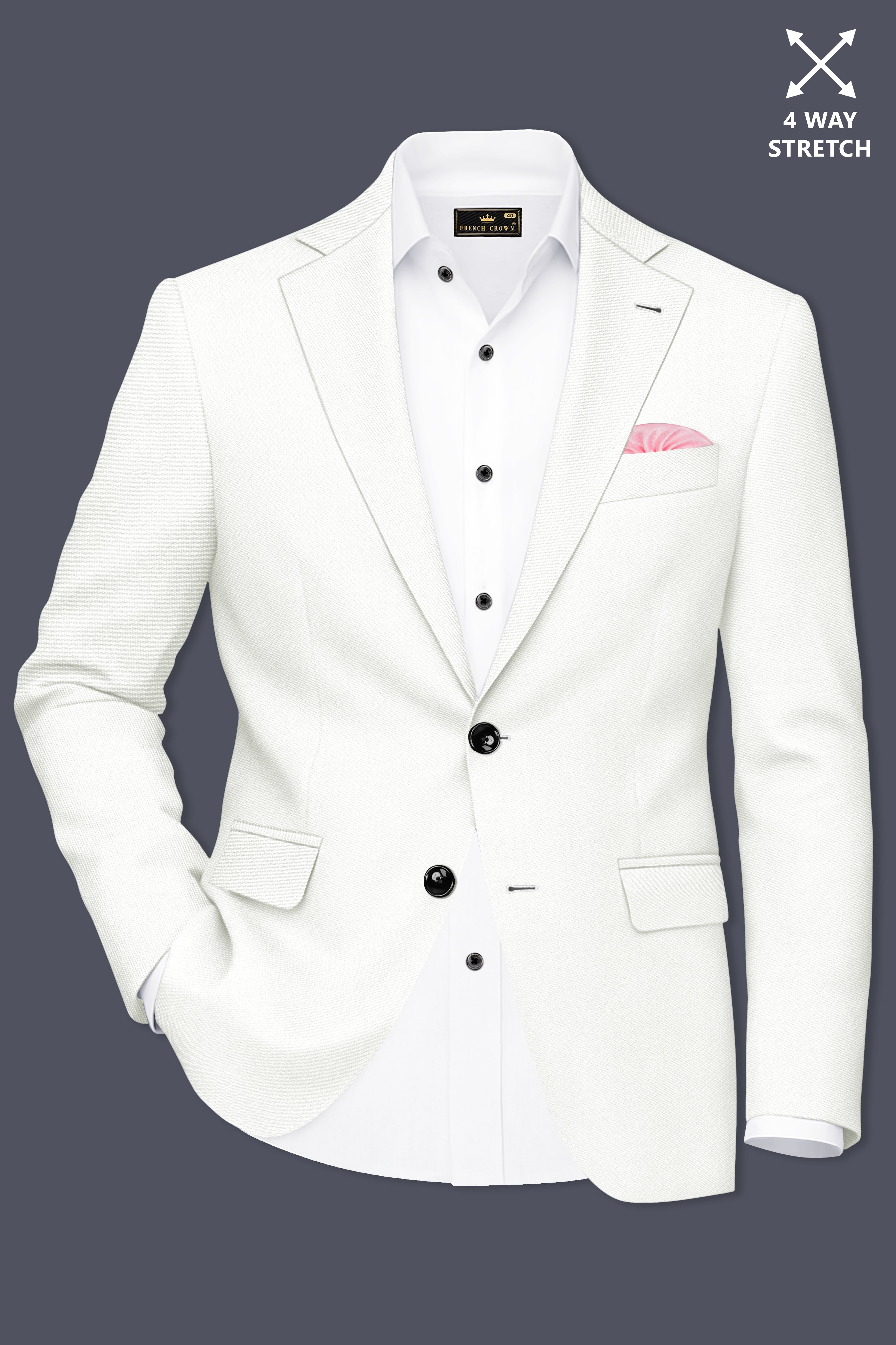 Celio-Korean Off White 4-Way Stretch Wrinkle-Free Wool Rich Single Breasted Suit