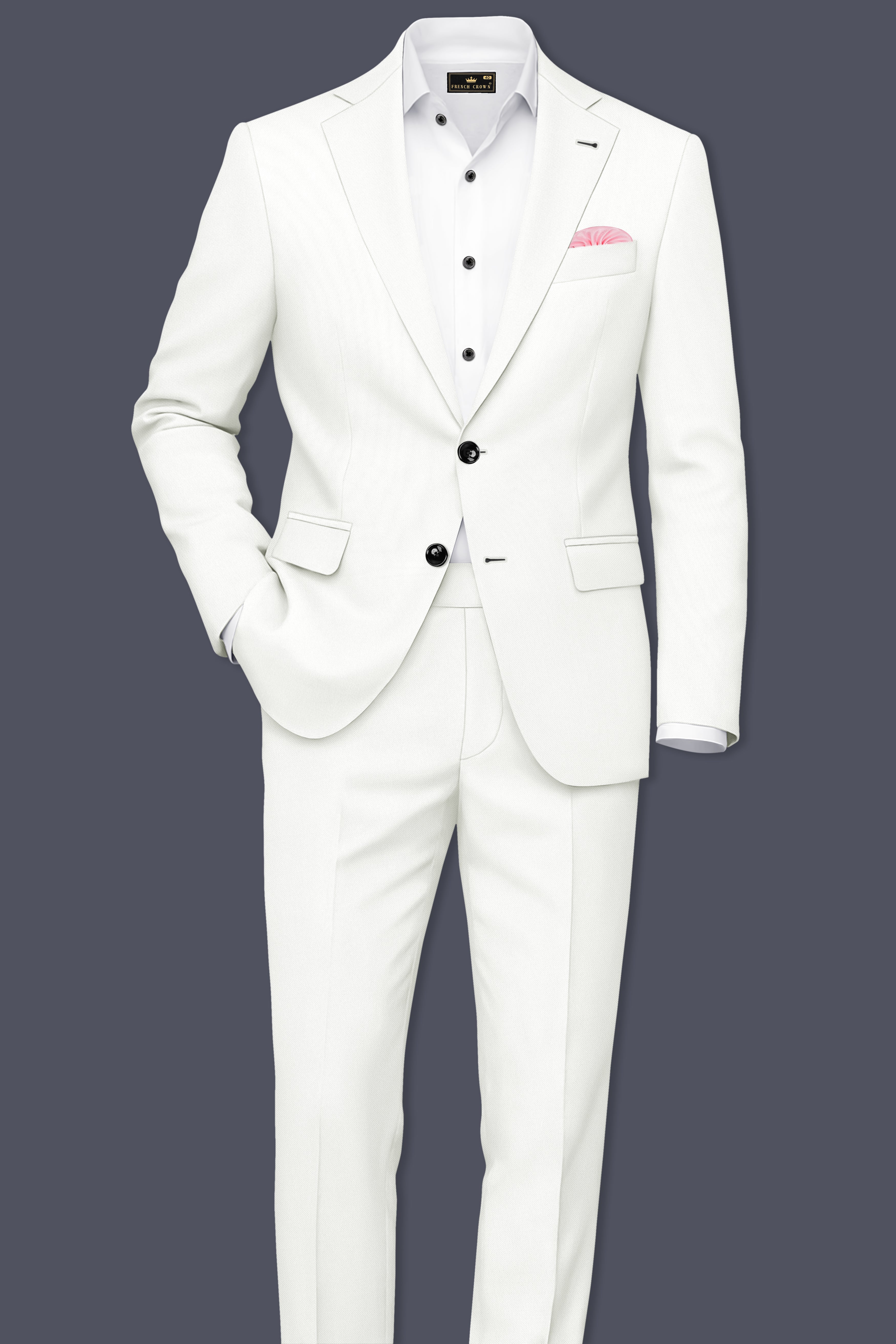 Celio-Korean Off White 4-Way Stretch Wrinkle-Free Wool Rich Single Breasted Suit