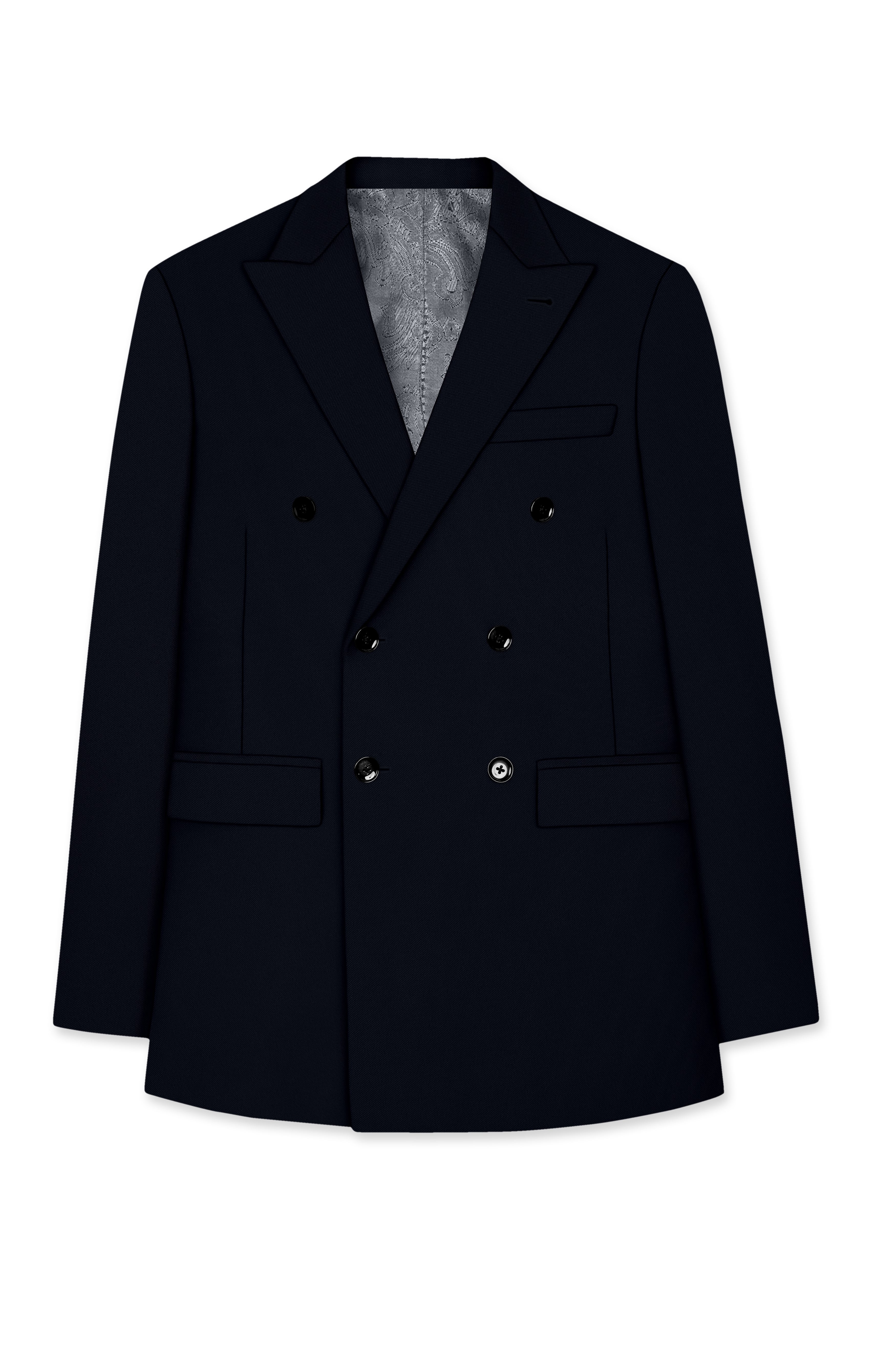 Nero-Korean Tealish Navy 4-Way Stretch Wrinkle-Free Wool Rich Double Breasted Suit