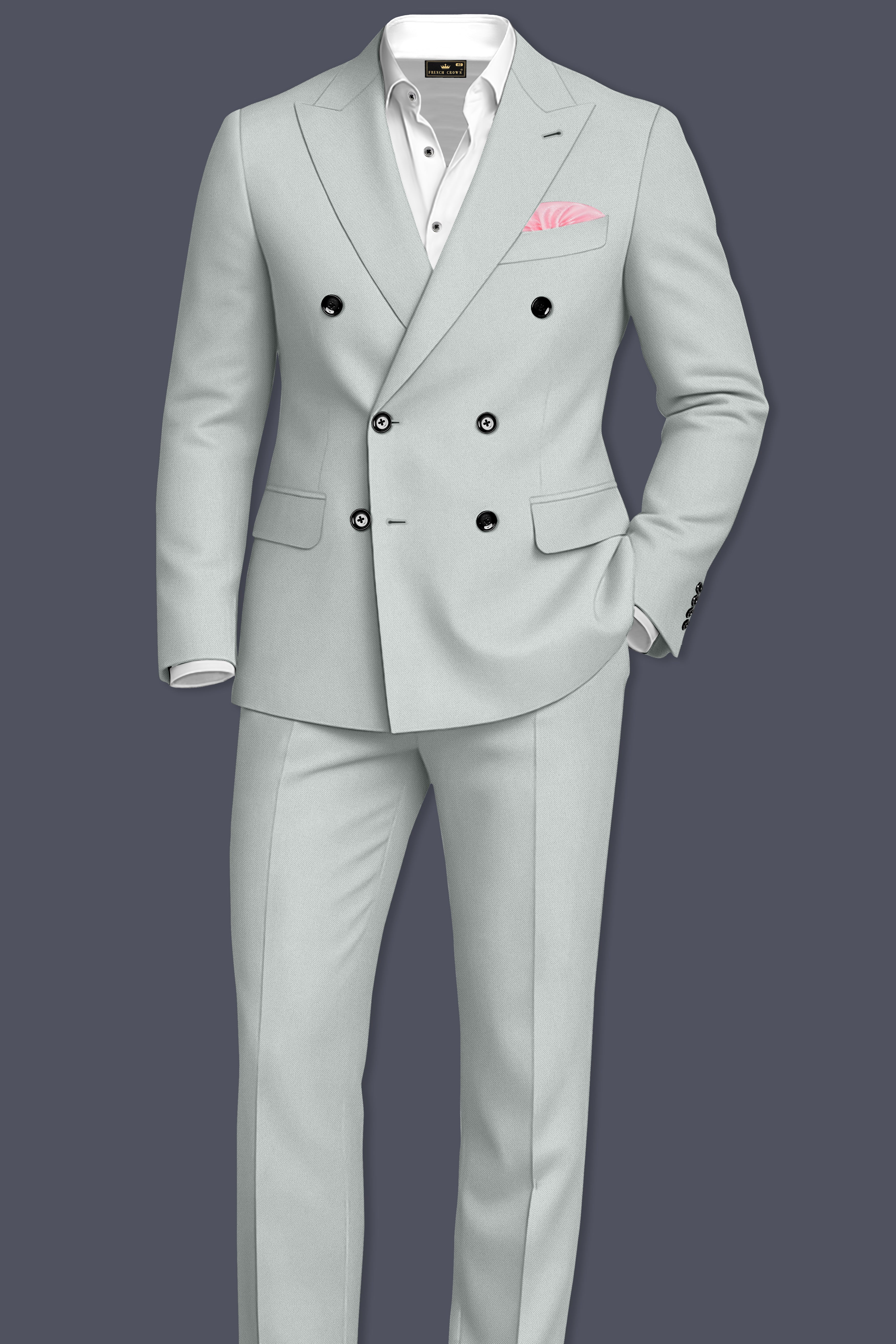 Prestige-Korean Mercury Green 4-Way Stretch Wrinkle-Free Wool Rich Double Breasted Suit