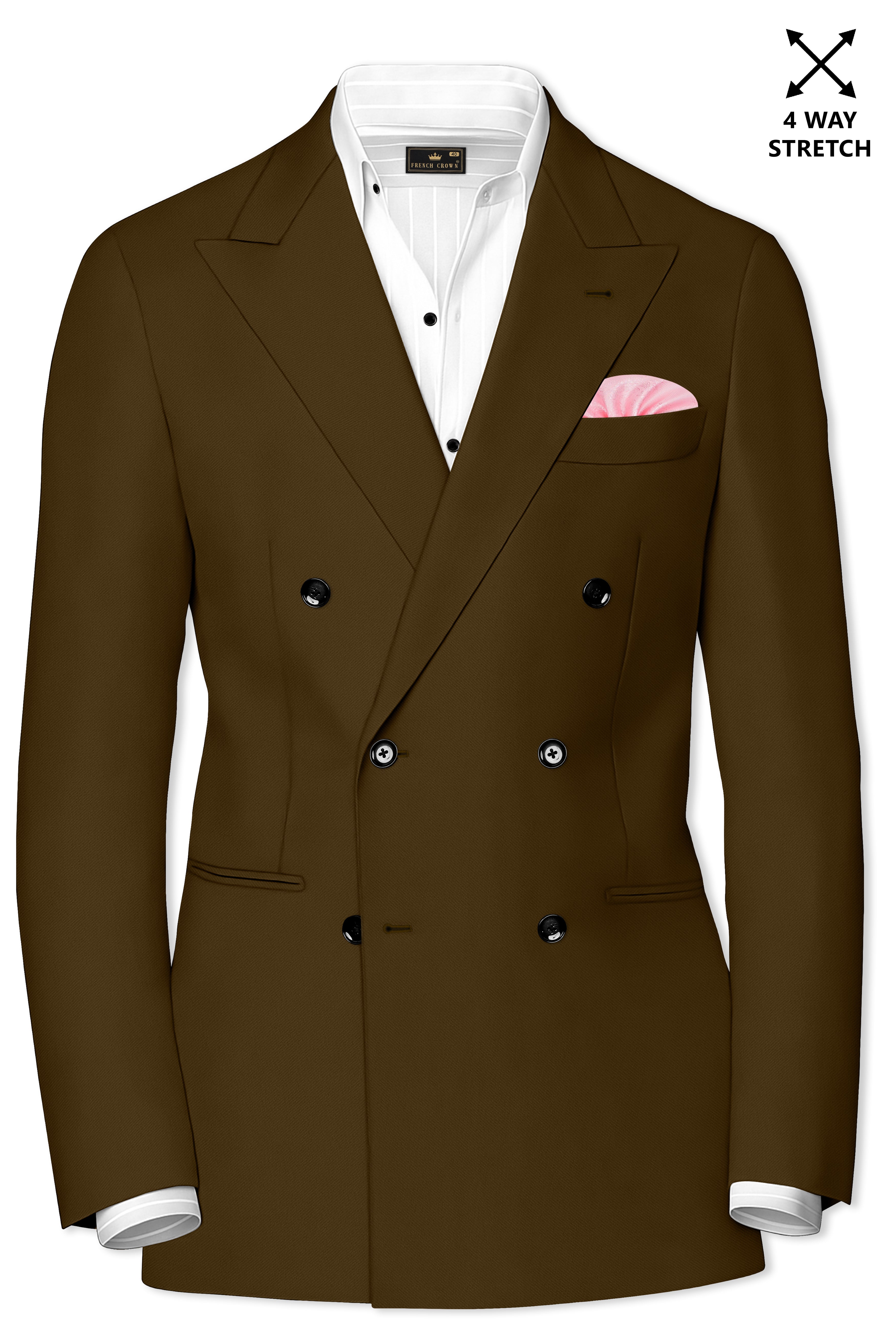 Terra-Korean Tumbleweed Brown 4-Way Stretch Wrinkle-Free Wool Rich Double Breasted Suit