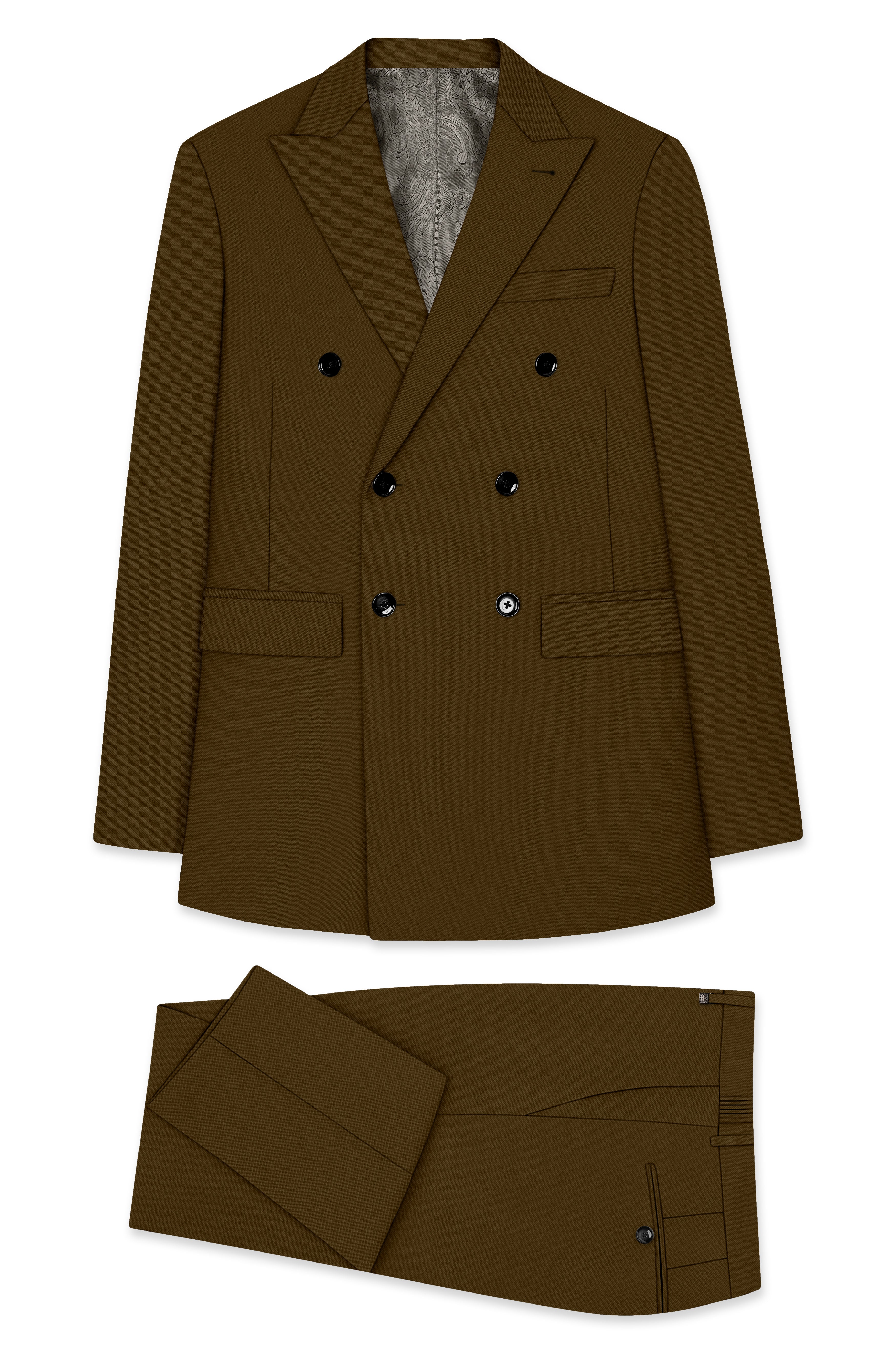 Terra-Korean Tumbleweed Brown 4-Way Stretch Wrinkle-Free Wool Rich Double Breasted Suit