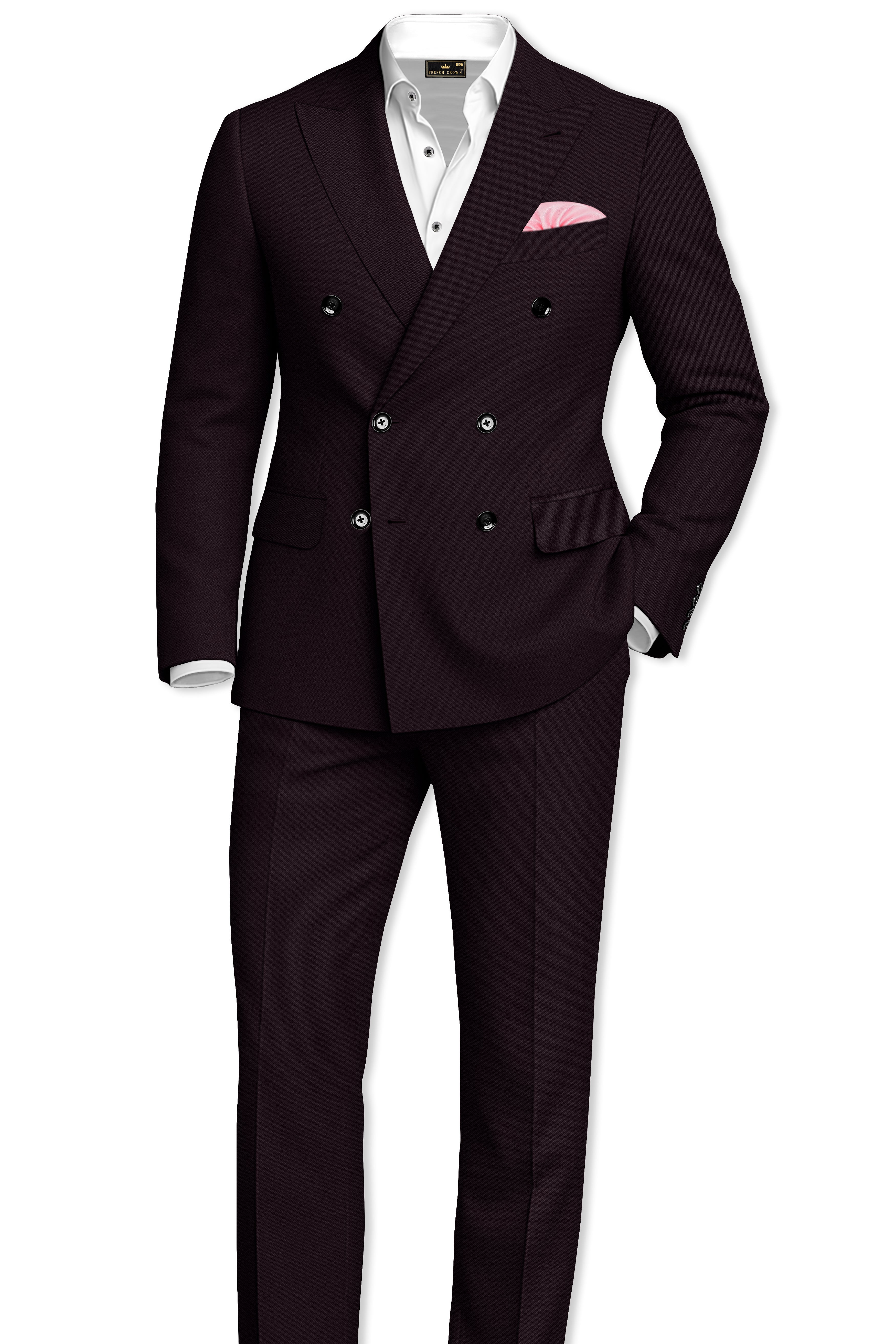 Merlot-Korean Wine Purple 4-Way Stretch Wrinkle-Free Wool Rich Double Breasted Suit