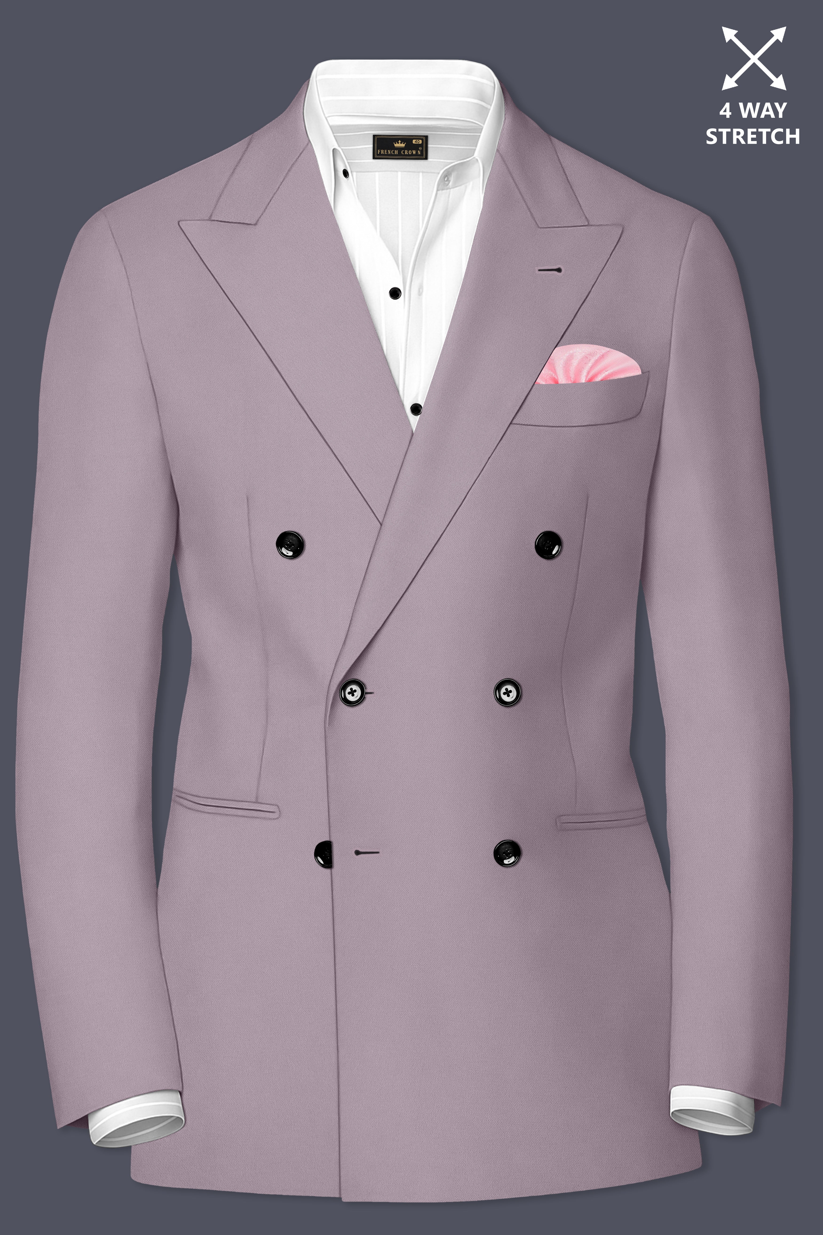 Roselle-Korean Bouquet Pink 4-Way Stretch Wrinkle-Free Wool Rich Double Breasted Suit