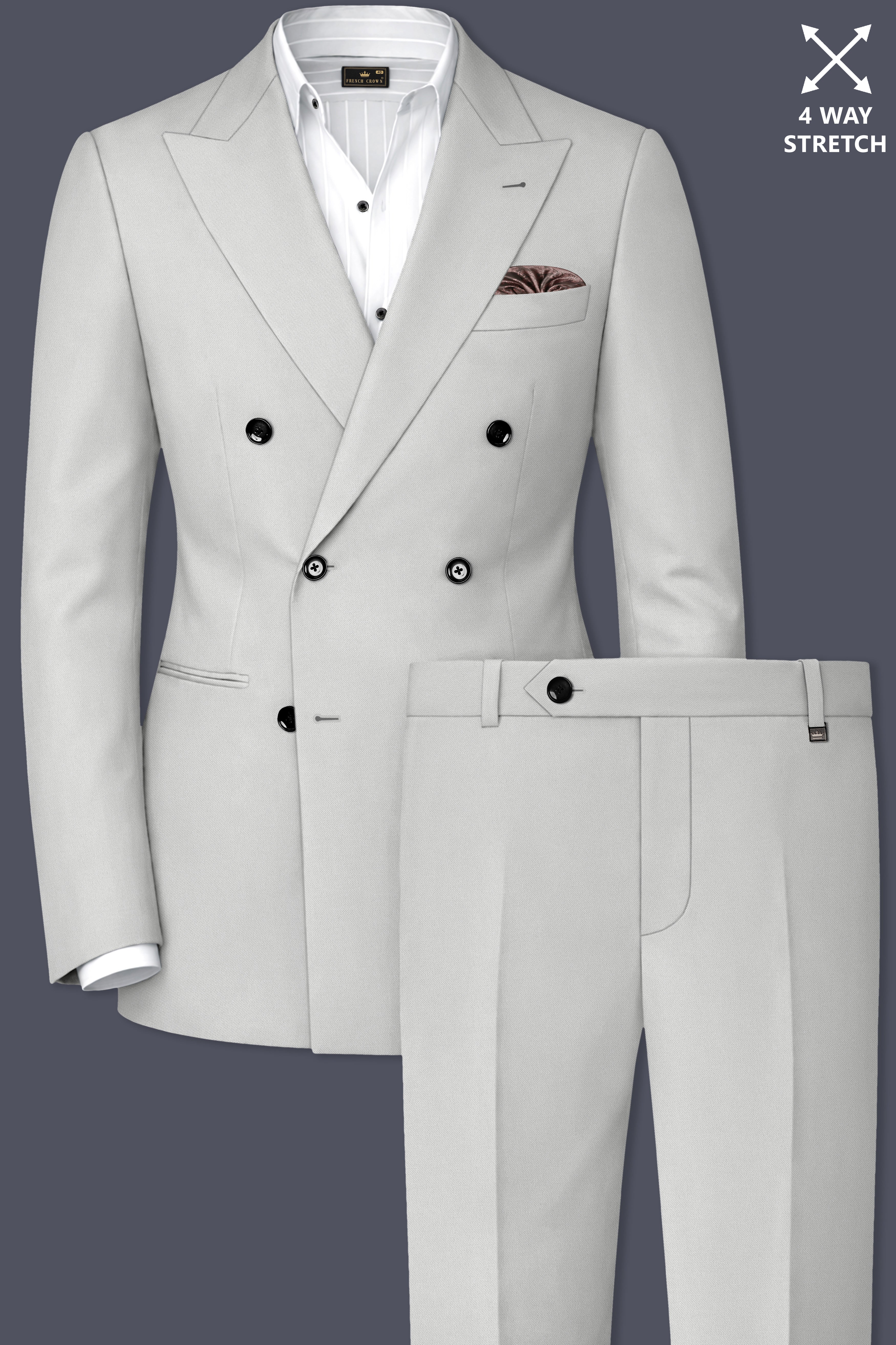 Axiom-Korean Nickel Gray 4-Way Stretch Wrinkle-Free Wool Rich Double Breasted Suit
