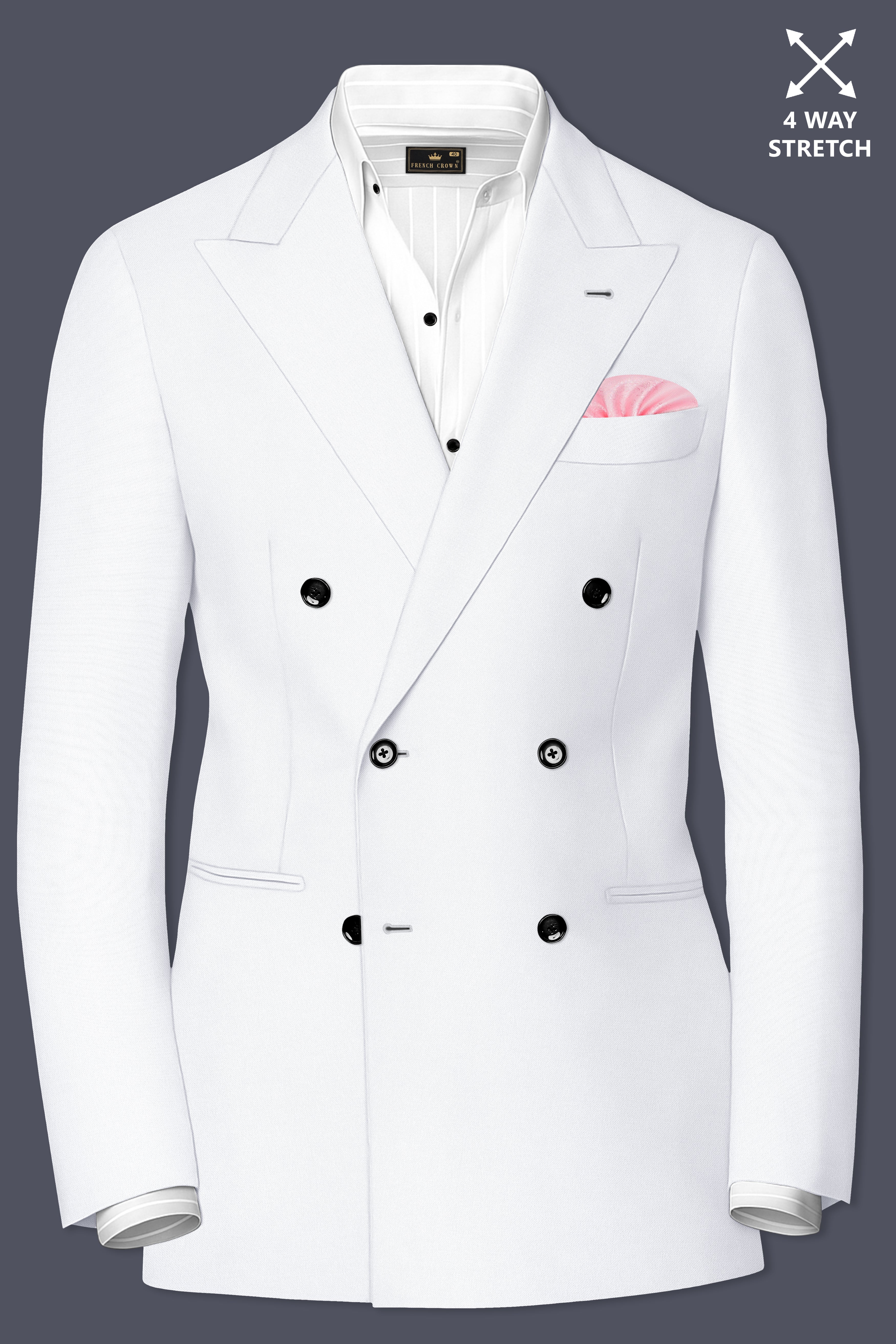 Lumier-Korean Bright White 4-Way Stretch Wrinkle-Free Wool Rich Double Breasted Suit