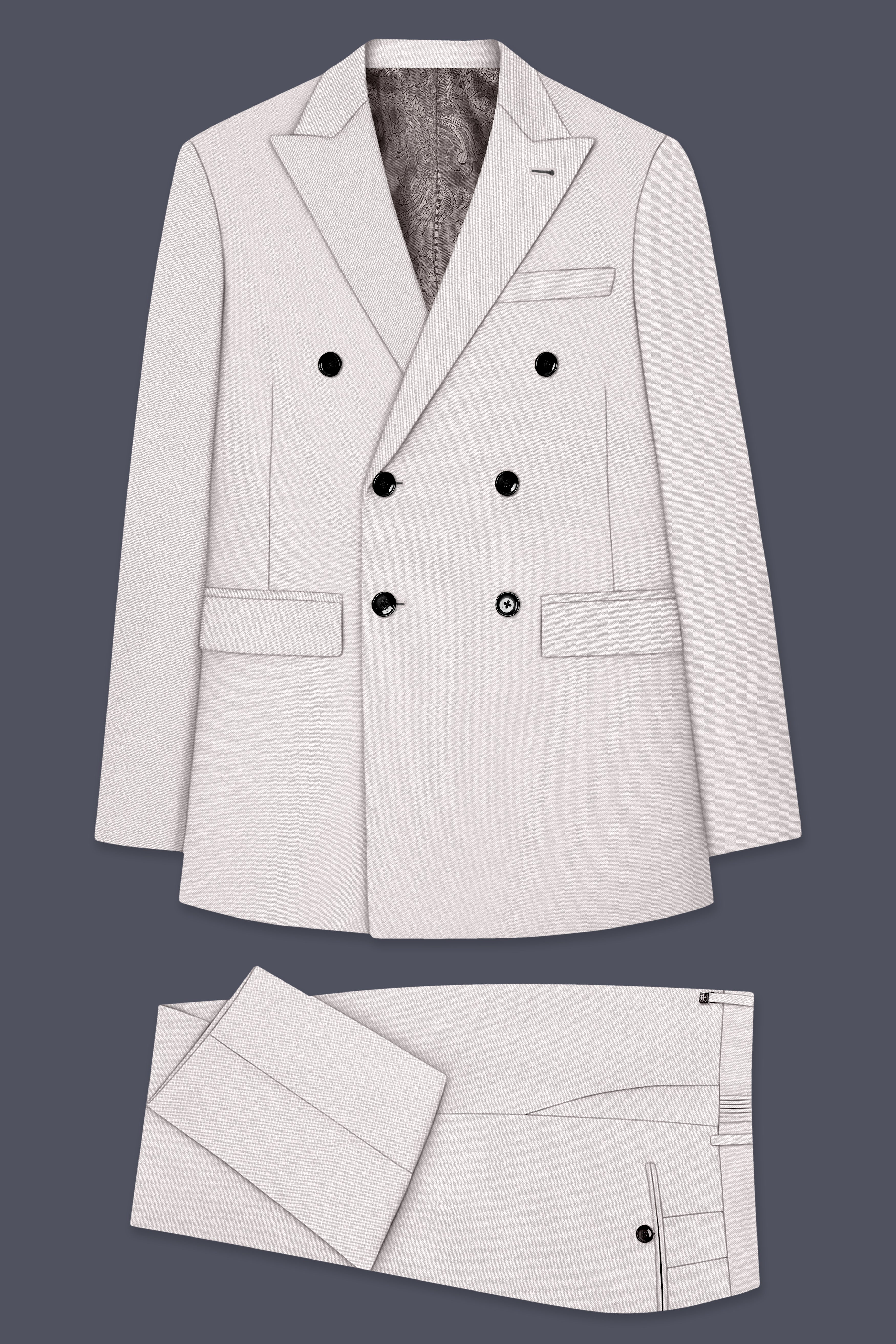 Ivora-Korean Amour Cream 4-Way Stretch Wrinkle-Free Wool Rich Double Breasted Suit