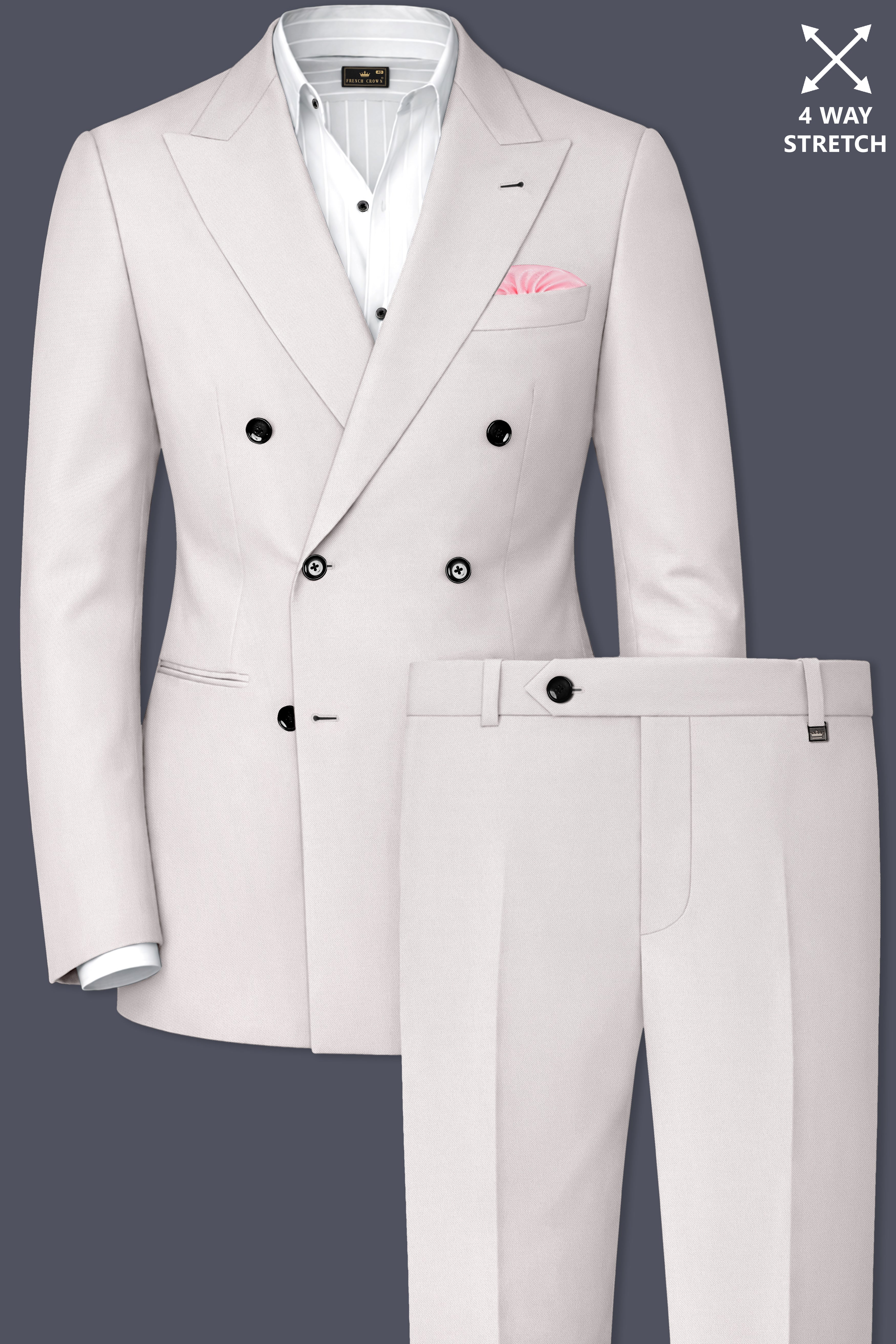 Ivora-Korean Amour Cream 4-Way Stretch Wrinkle-Free Wool Rich Double Breasted Suit