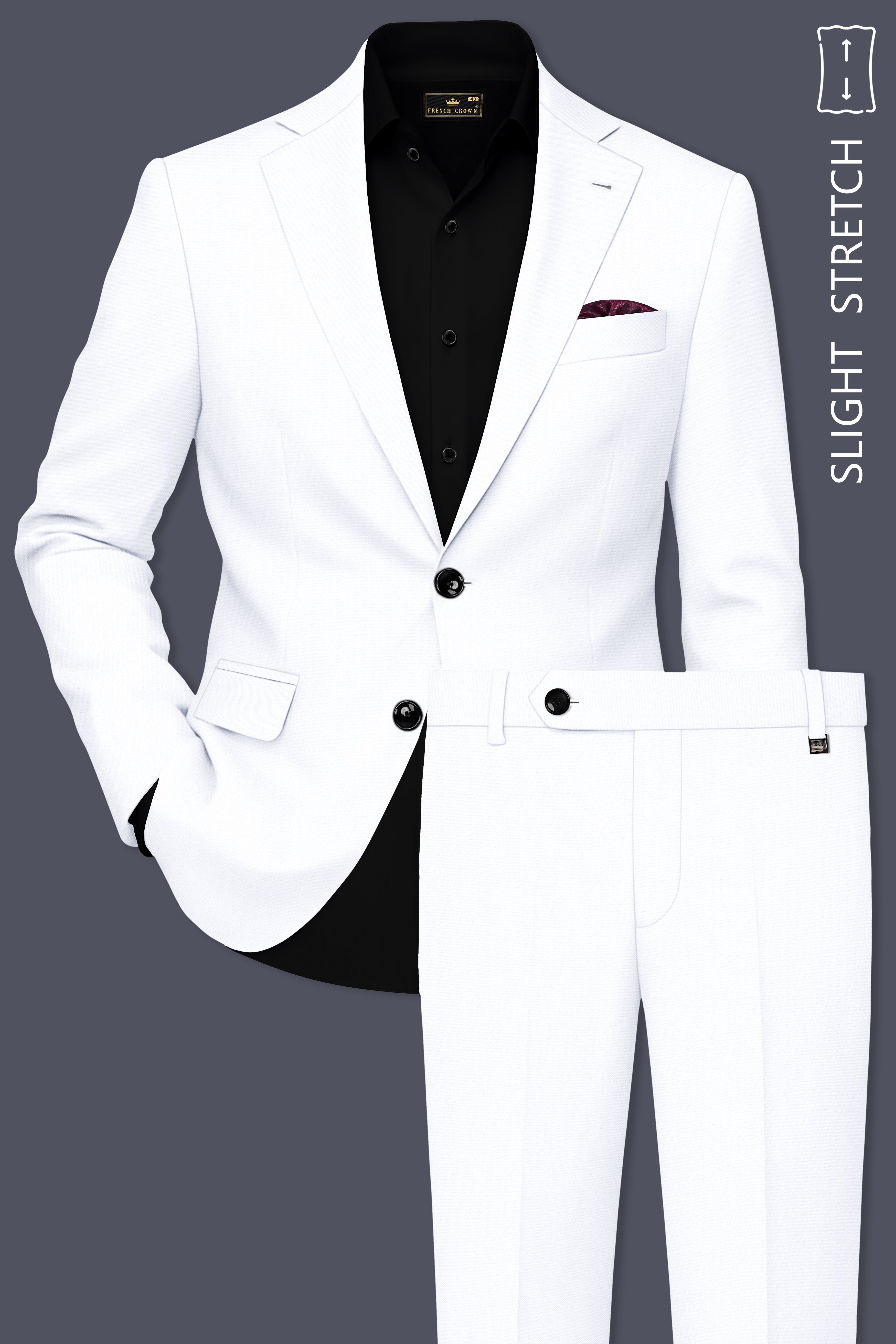 Ivory-Bright White Wool Rich Slight Stretch Single Breasted Suit
