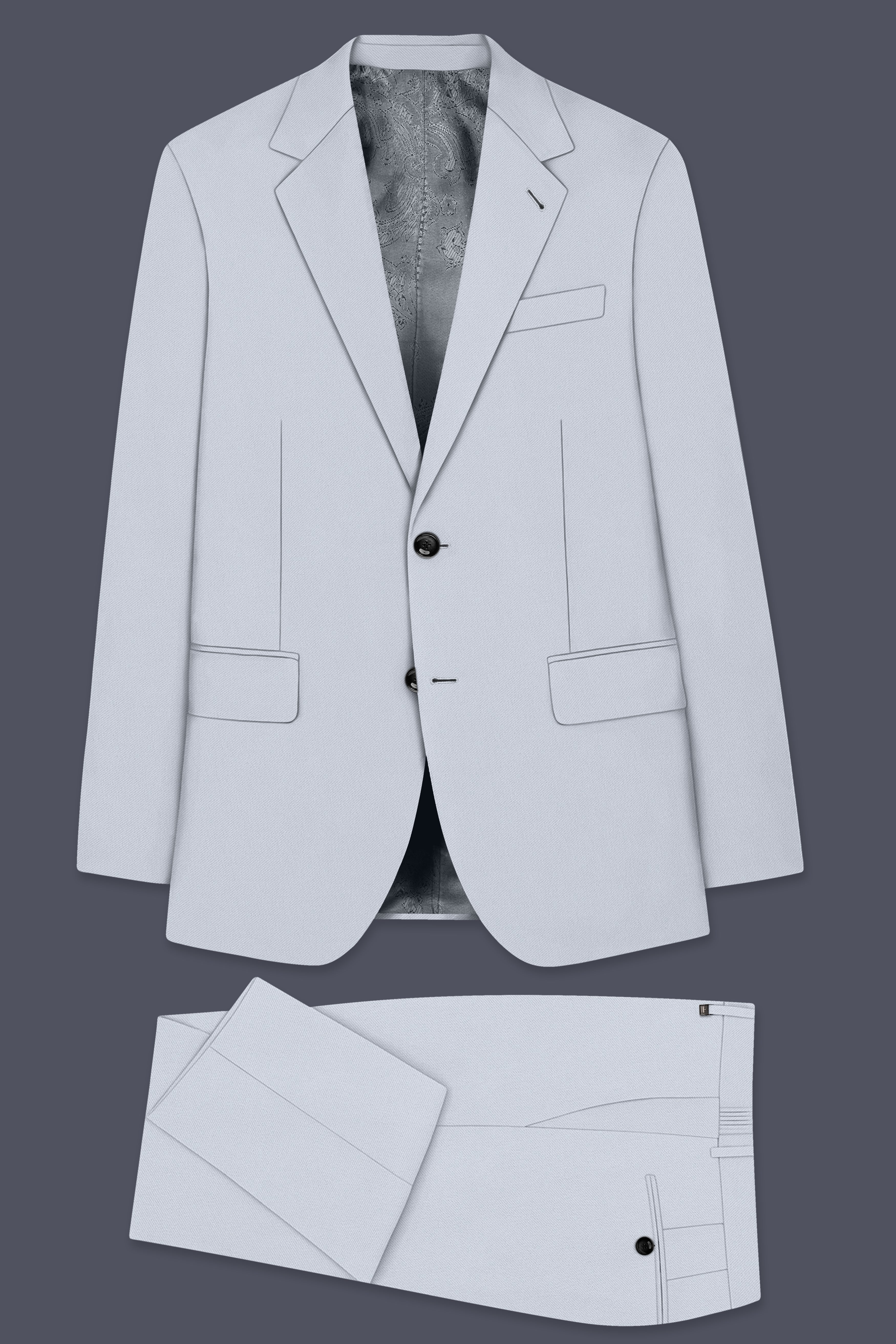 Azure-Periwinkle Gray Wool Rich Slight Stretch Single Breasted Suit