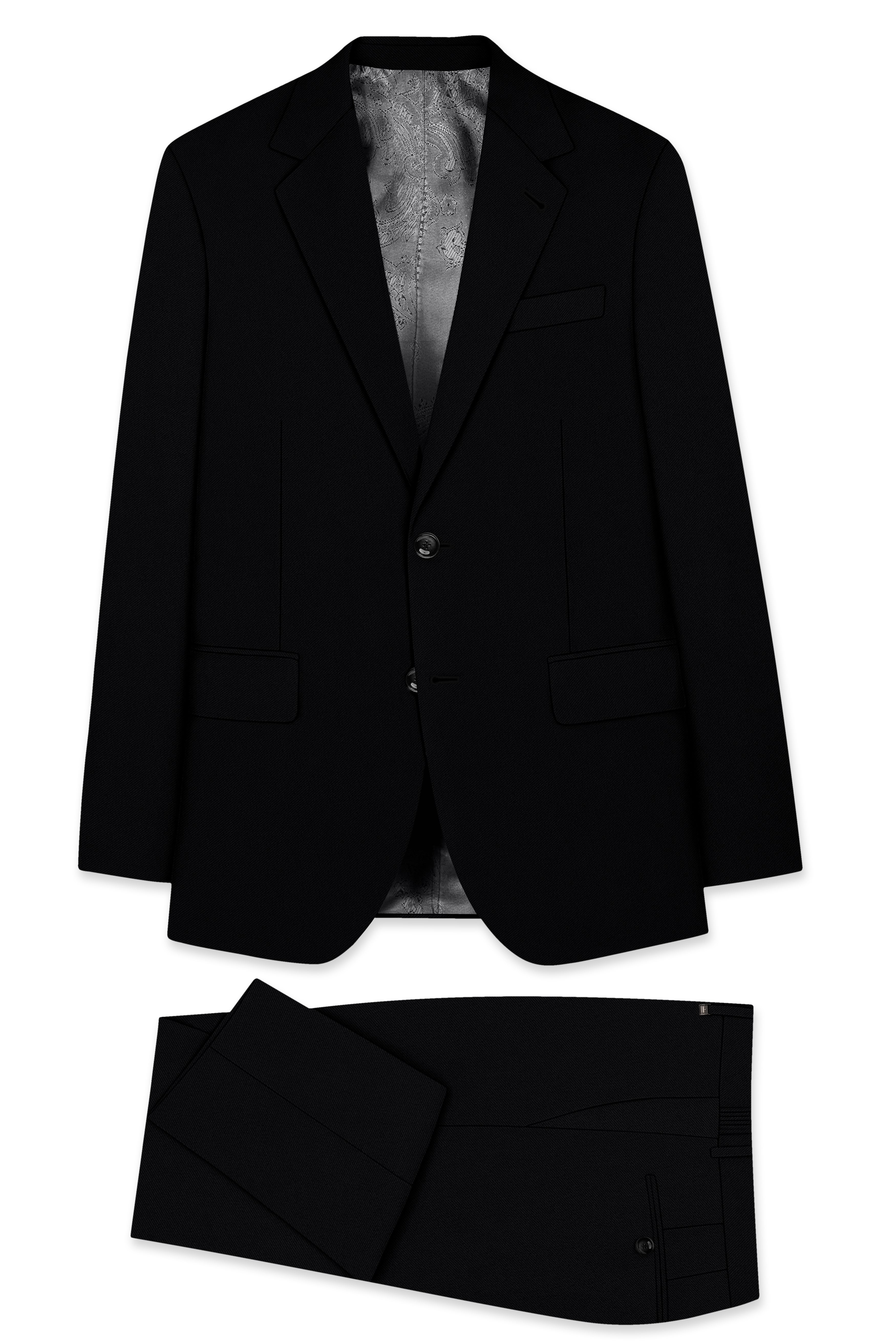 Noir-Jade Black Wool Rich Slight Stretch Single Breasted Suit