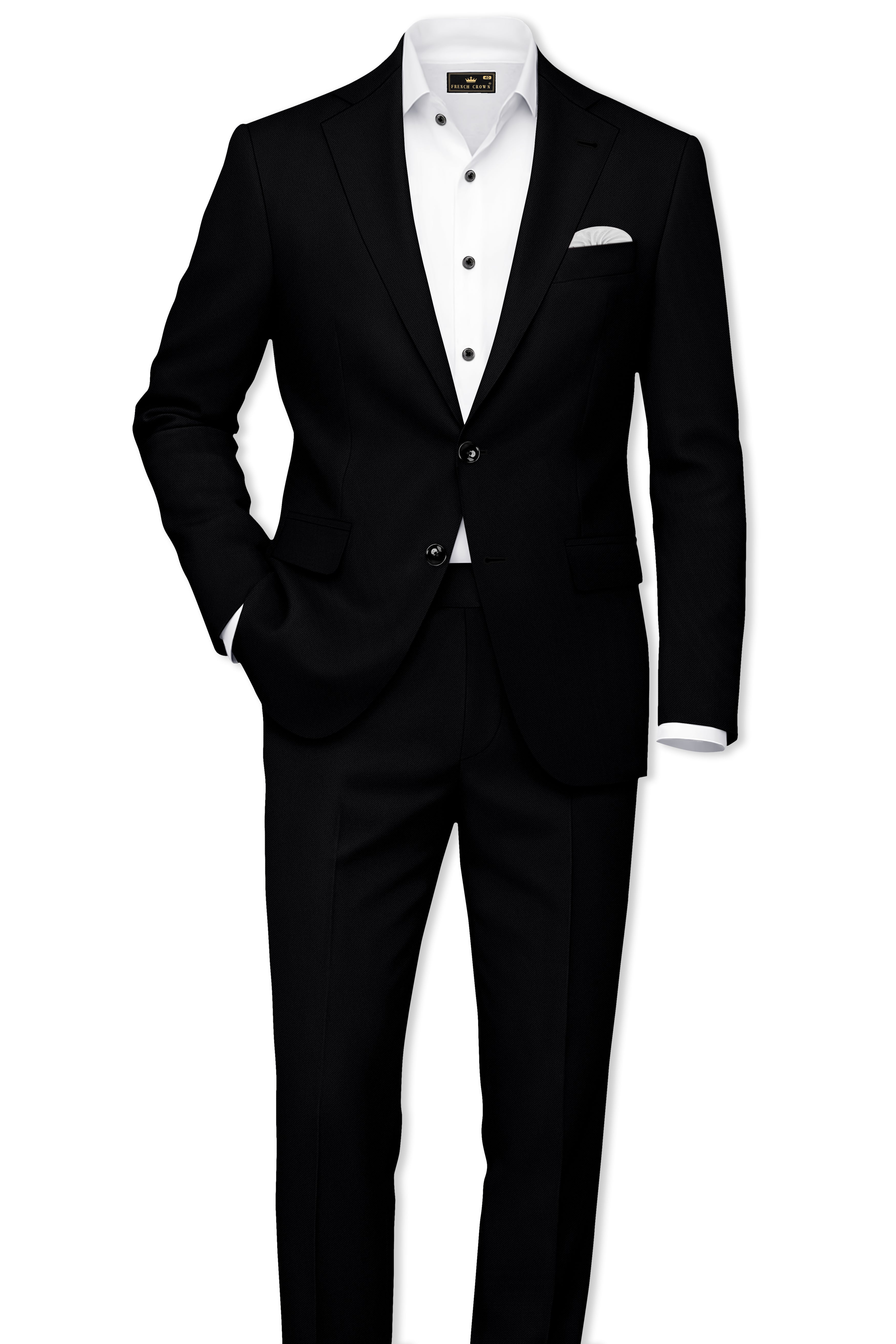 Noir-Jade Black Wool Rich Slight Stretch Single Breasted Suit