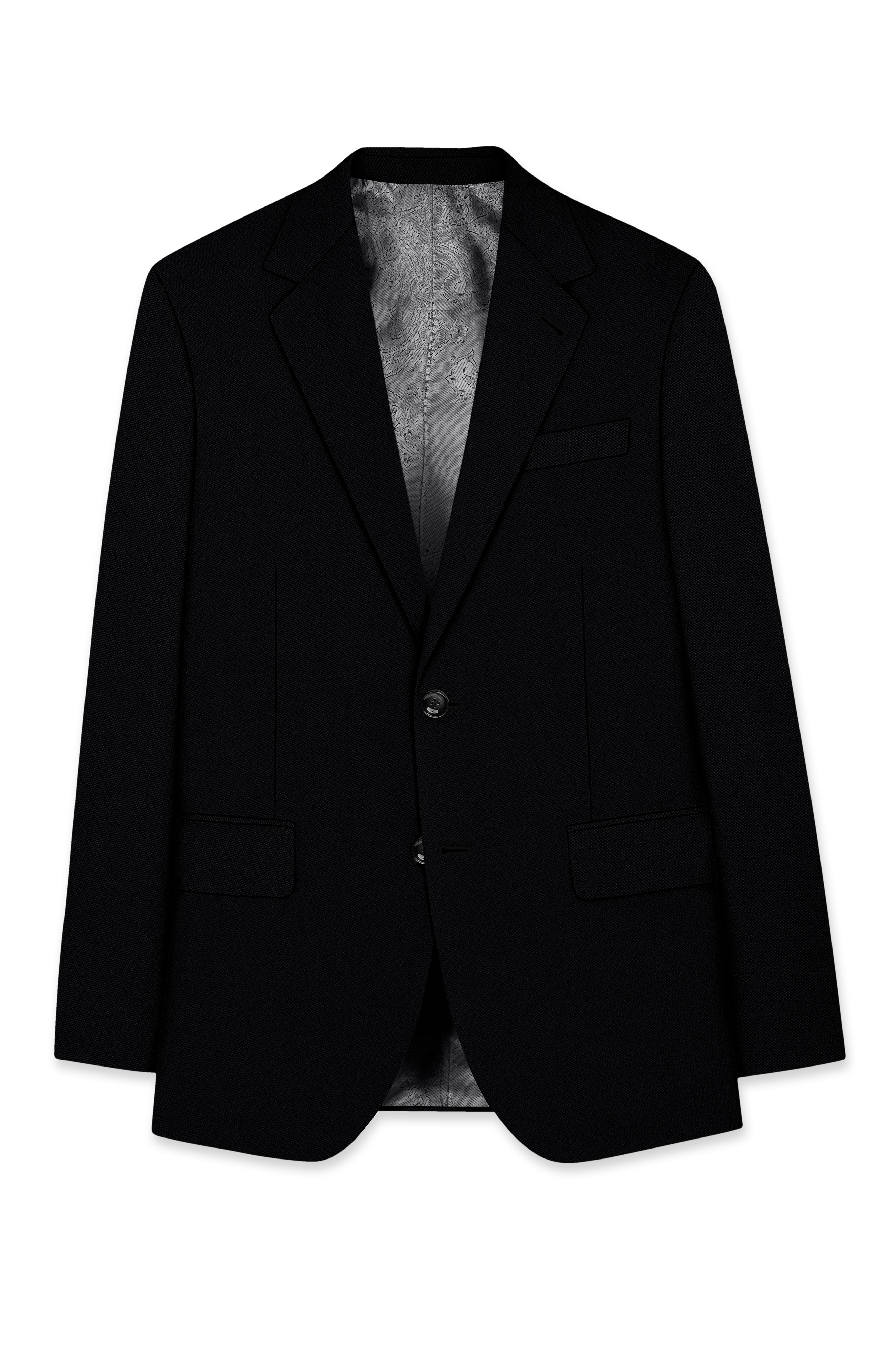 Noir-Jade Black Wool Rich Slight Stretch Single Breasted Suit
