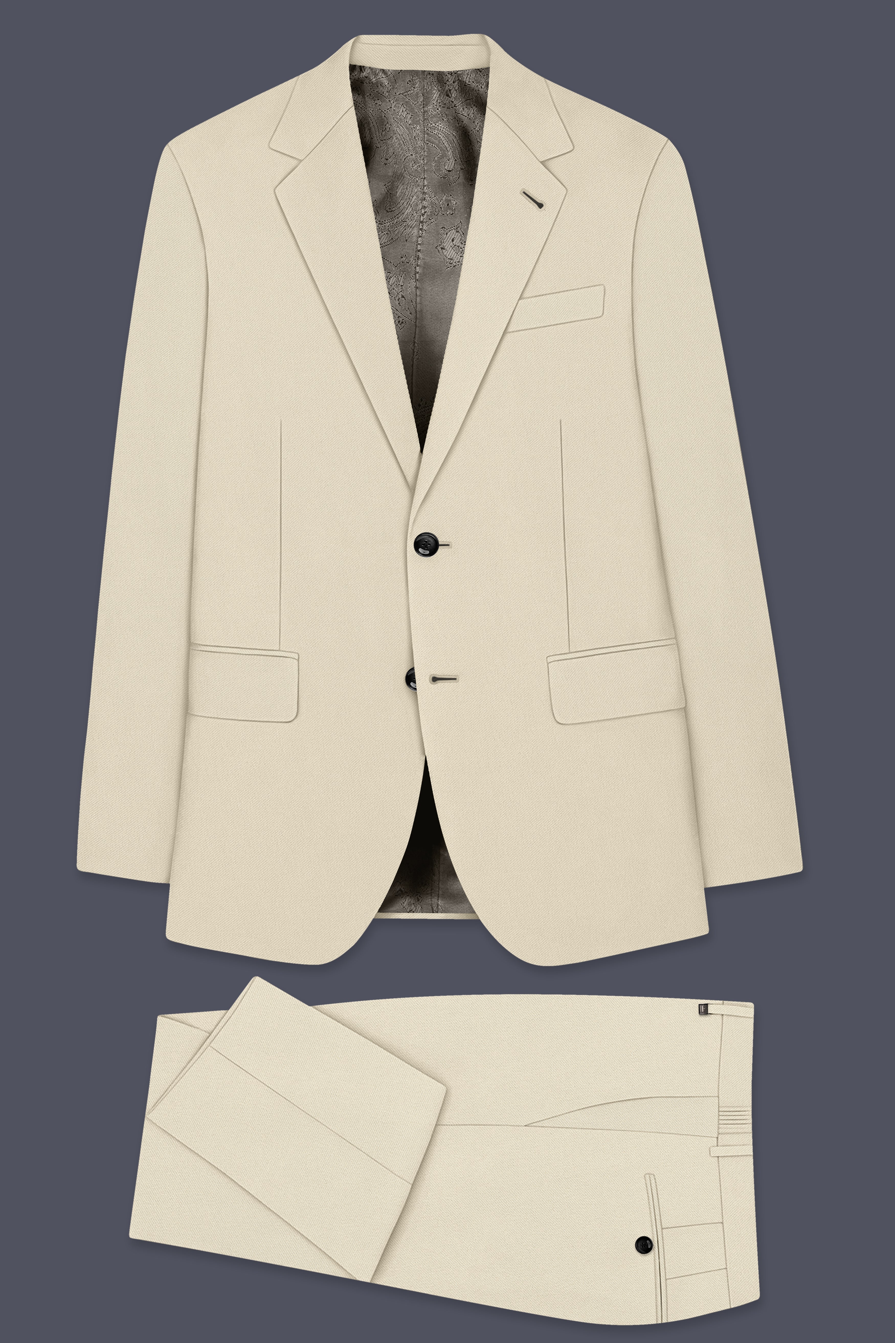 Ivora-Almond Cream Wool Rich Slight Stretch Single Breasted Suit