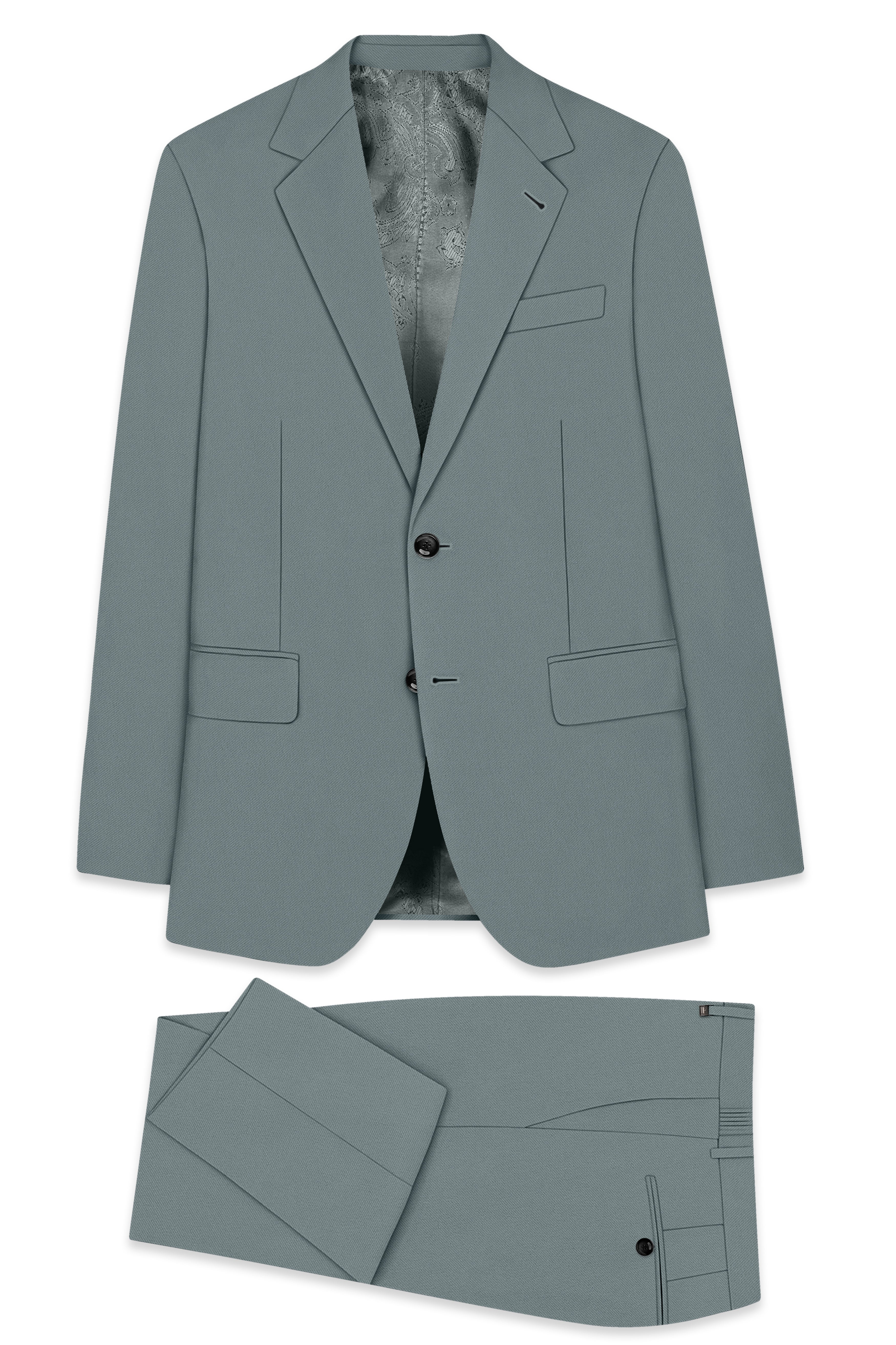 Verdant-Raven Green Wool Rich Slight Stretch Single Breasted Suit