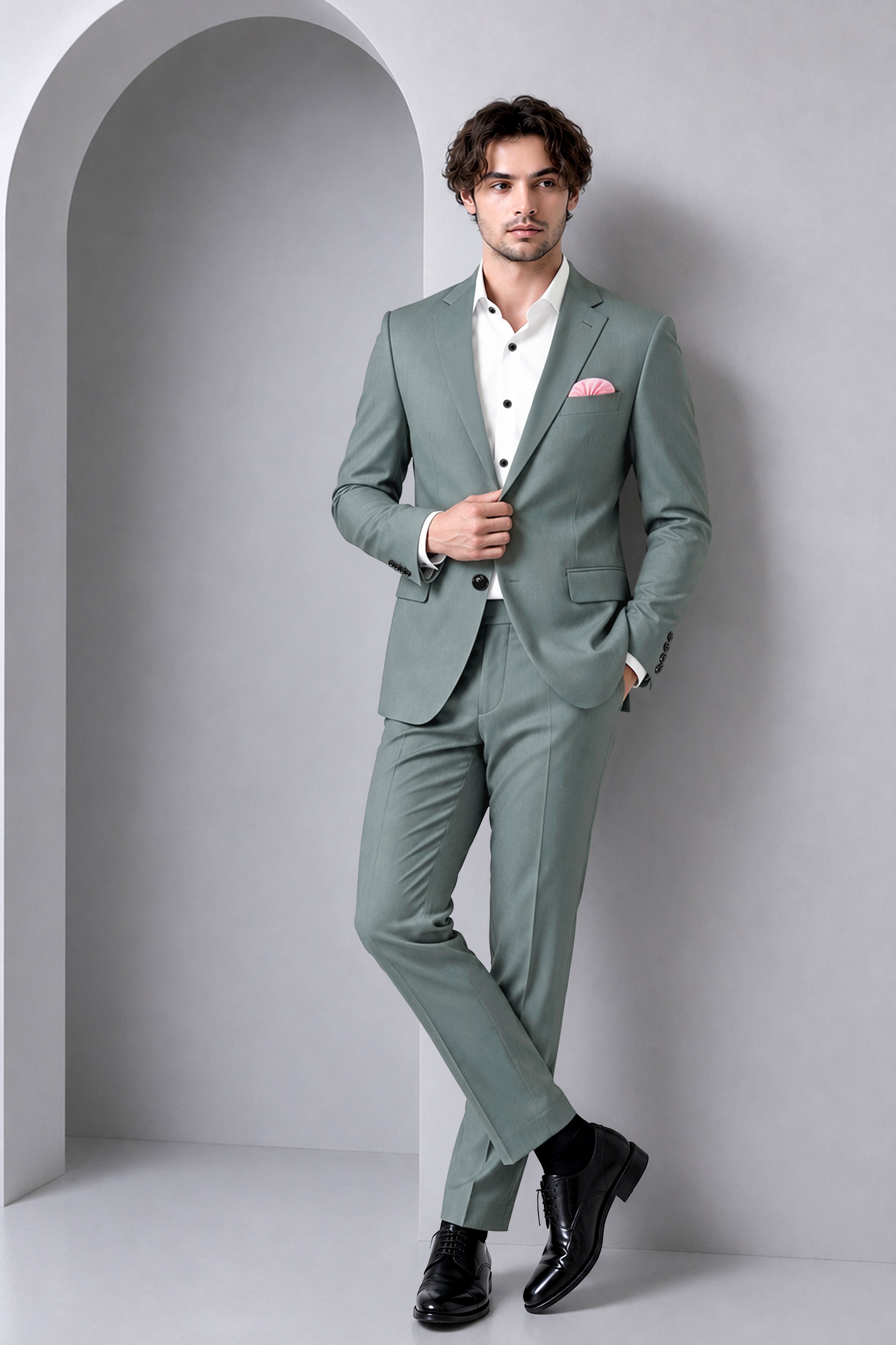Verdant-Raven Green Wool Rich Slight Stretch Single Breasted Suit
