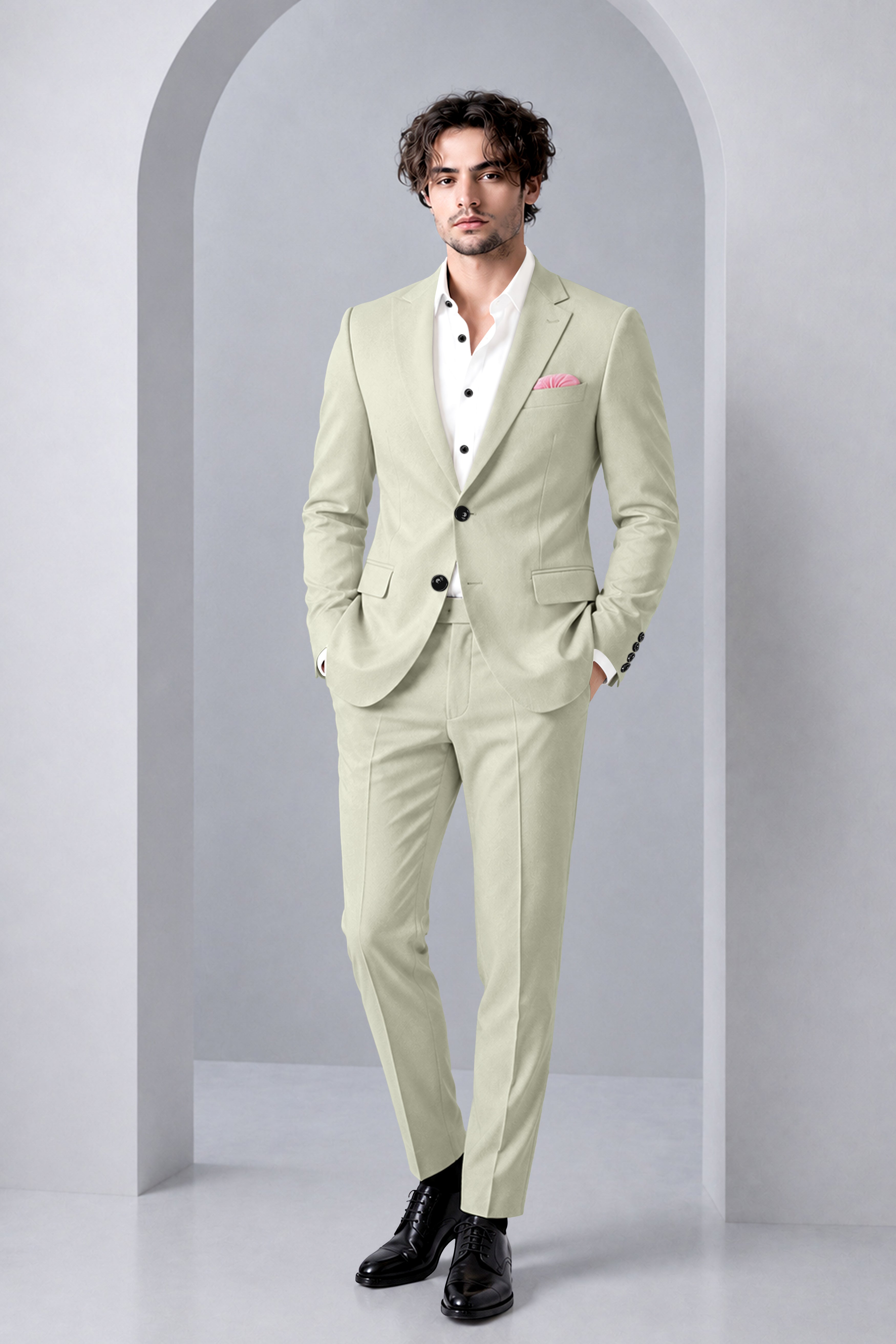 Verde-Tana Green Wool Rich Slight Stretch Single Breasted Suit
