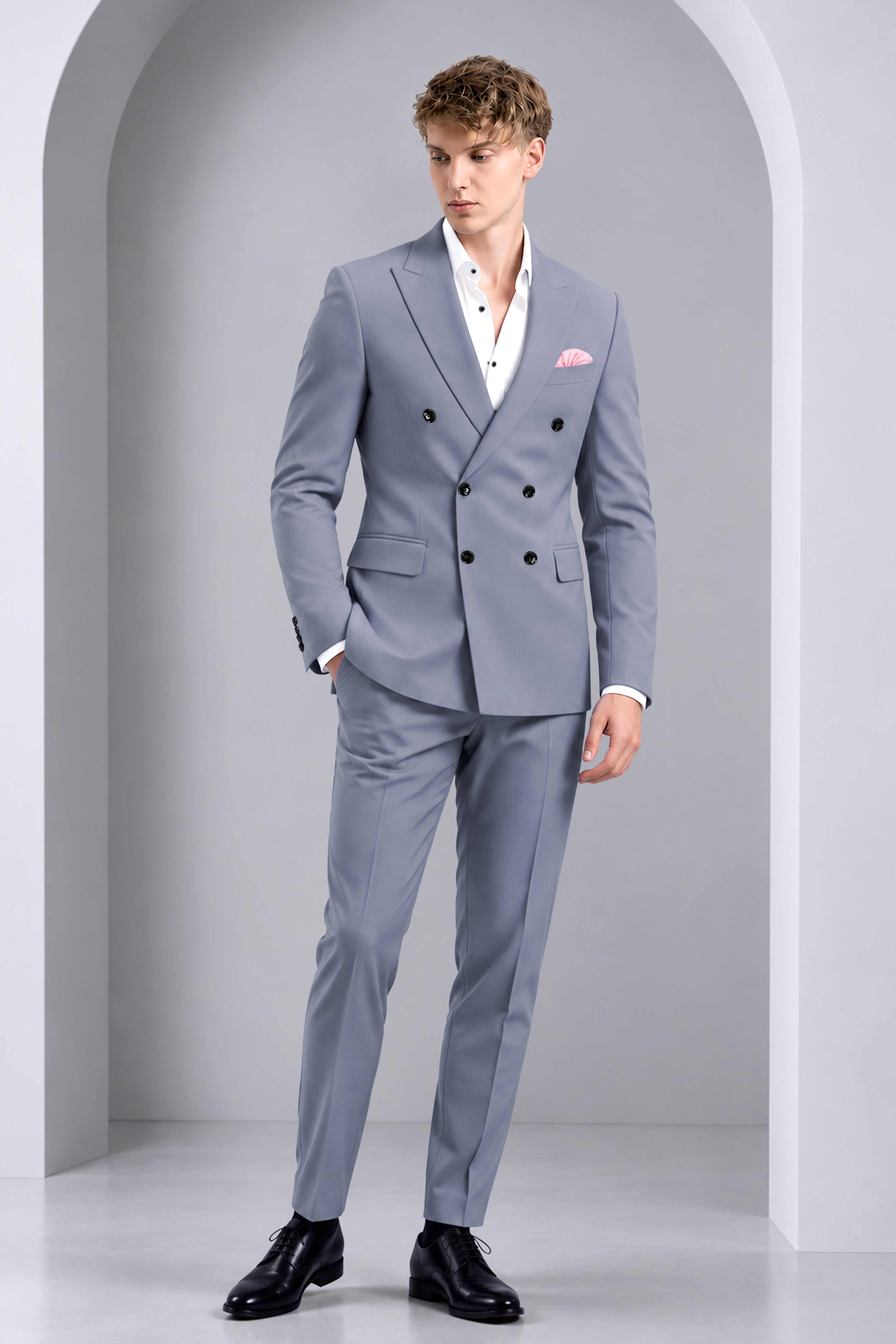 Sterling-Manatee Gray Wool Rich Slight Stretch Double Breasted Suit
