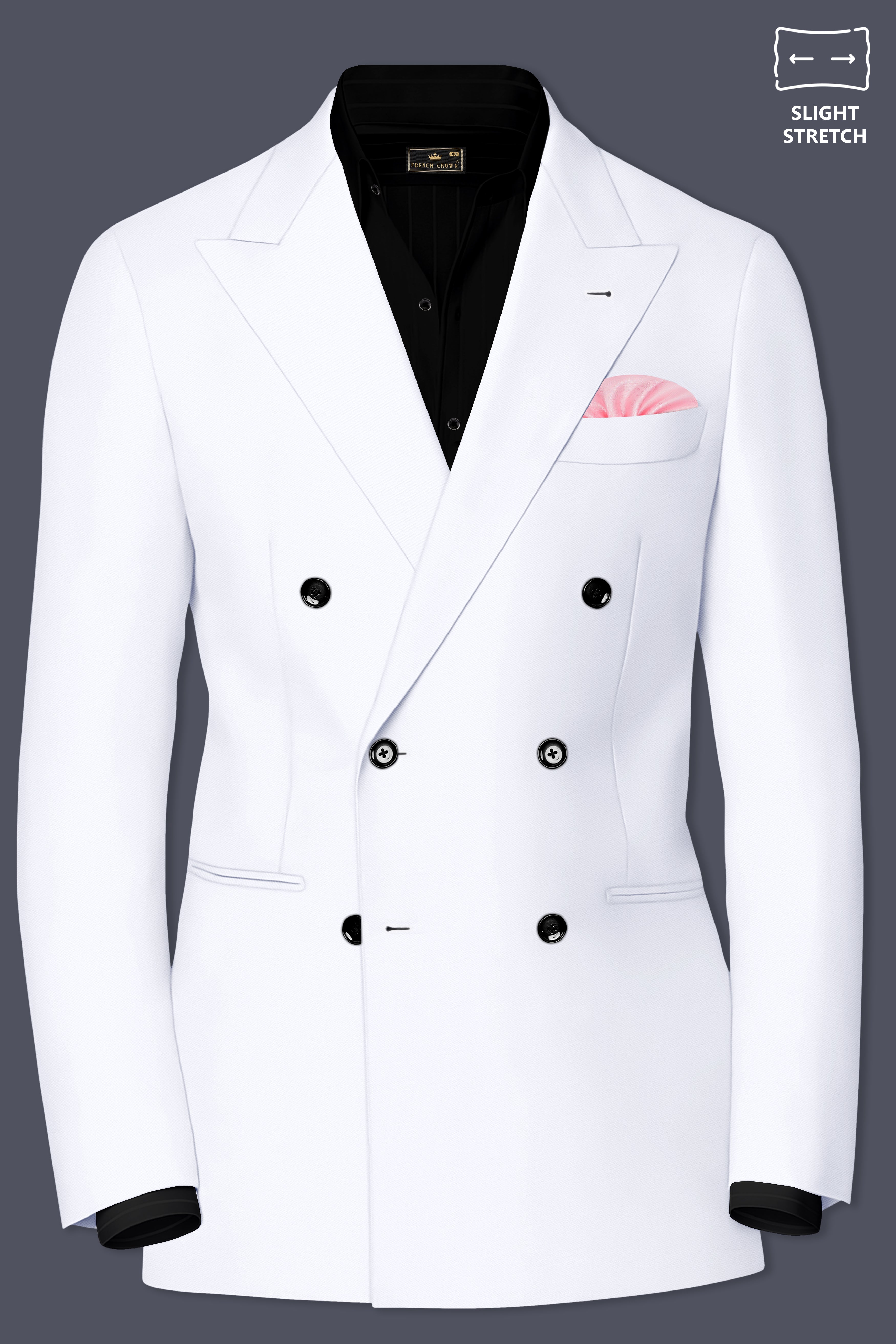 Ivory-Bright White Wool Rich Slight Stretch Double Breasted Suit