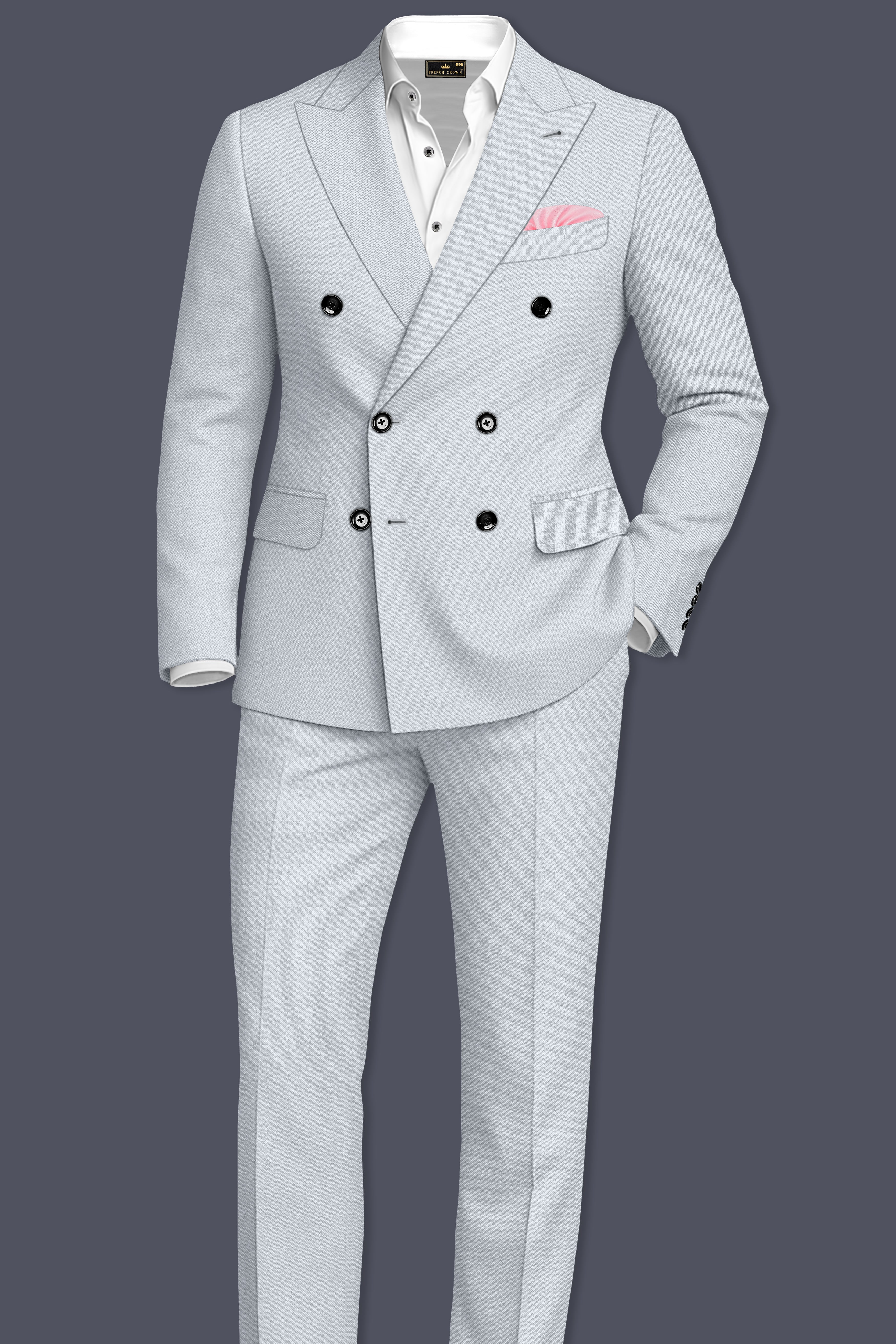 Slate-Mystic Gray Wool Rich Slight Stretch Double Breasted Suit