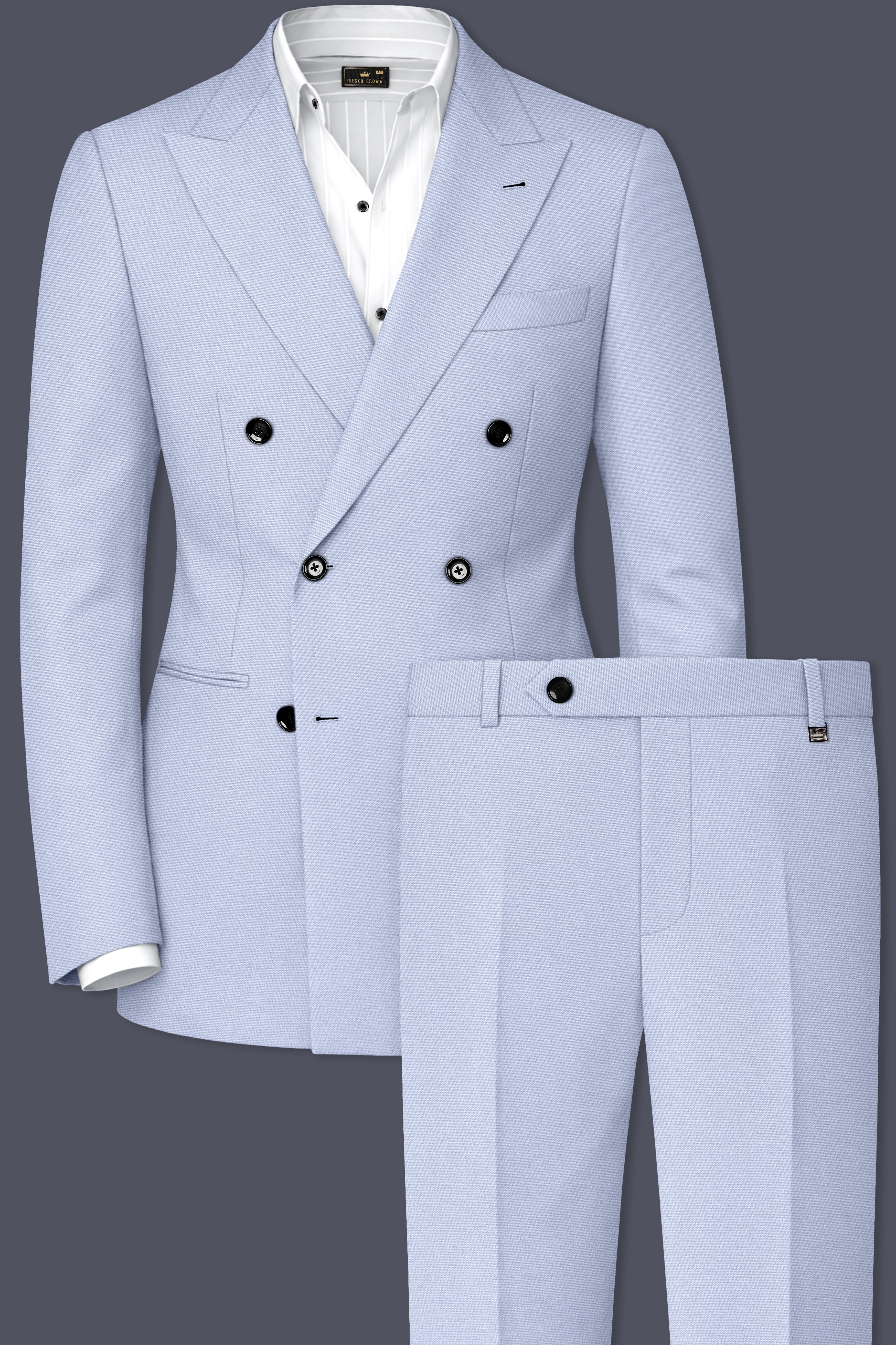 Azure-Periwinkle Blue Wool Rich Slight Stretch Double Breasted Suit