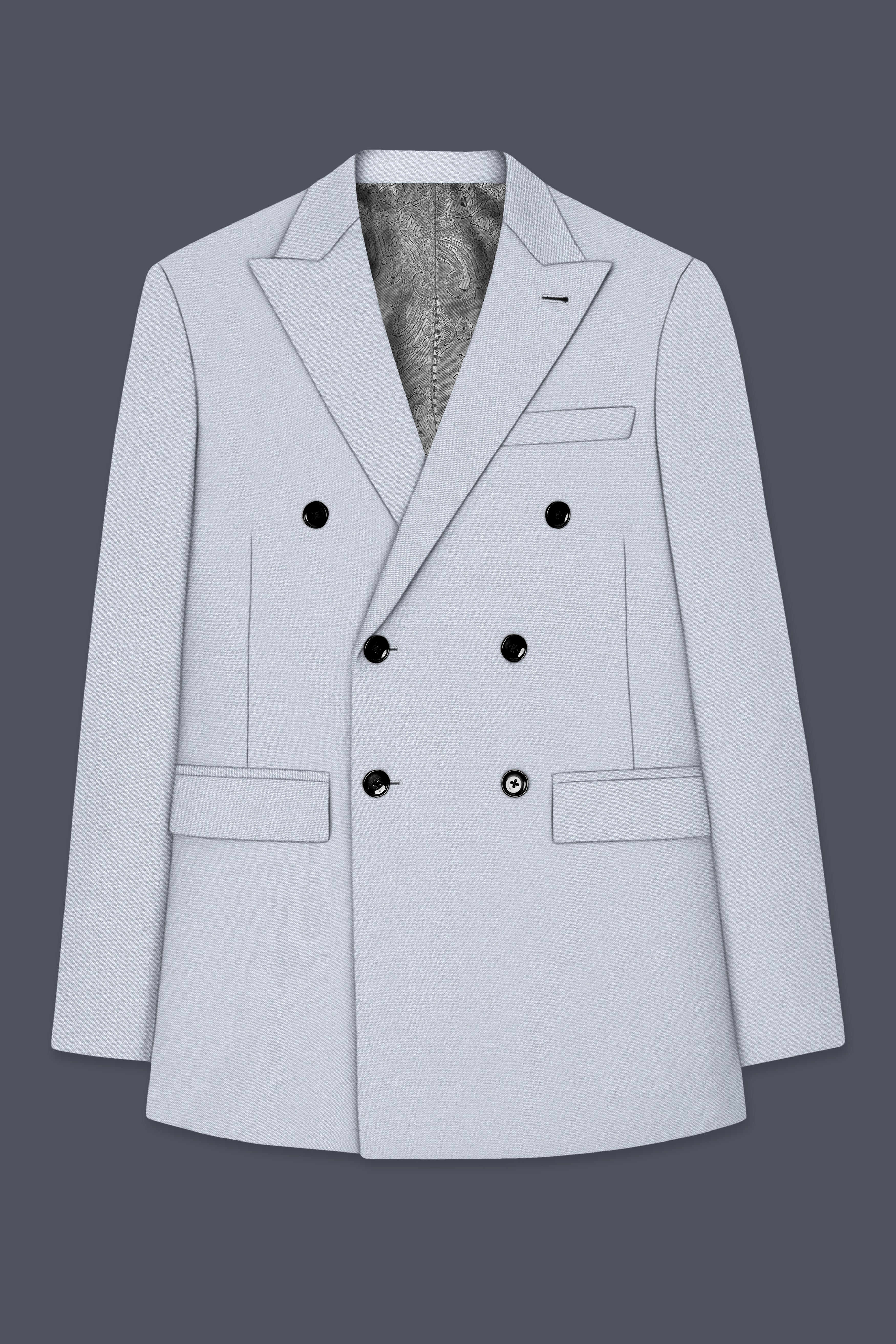 Azure-Periwinkle Gray Wool Rich Slight Stretch Double Breasted Suit