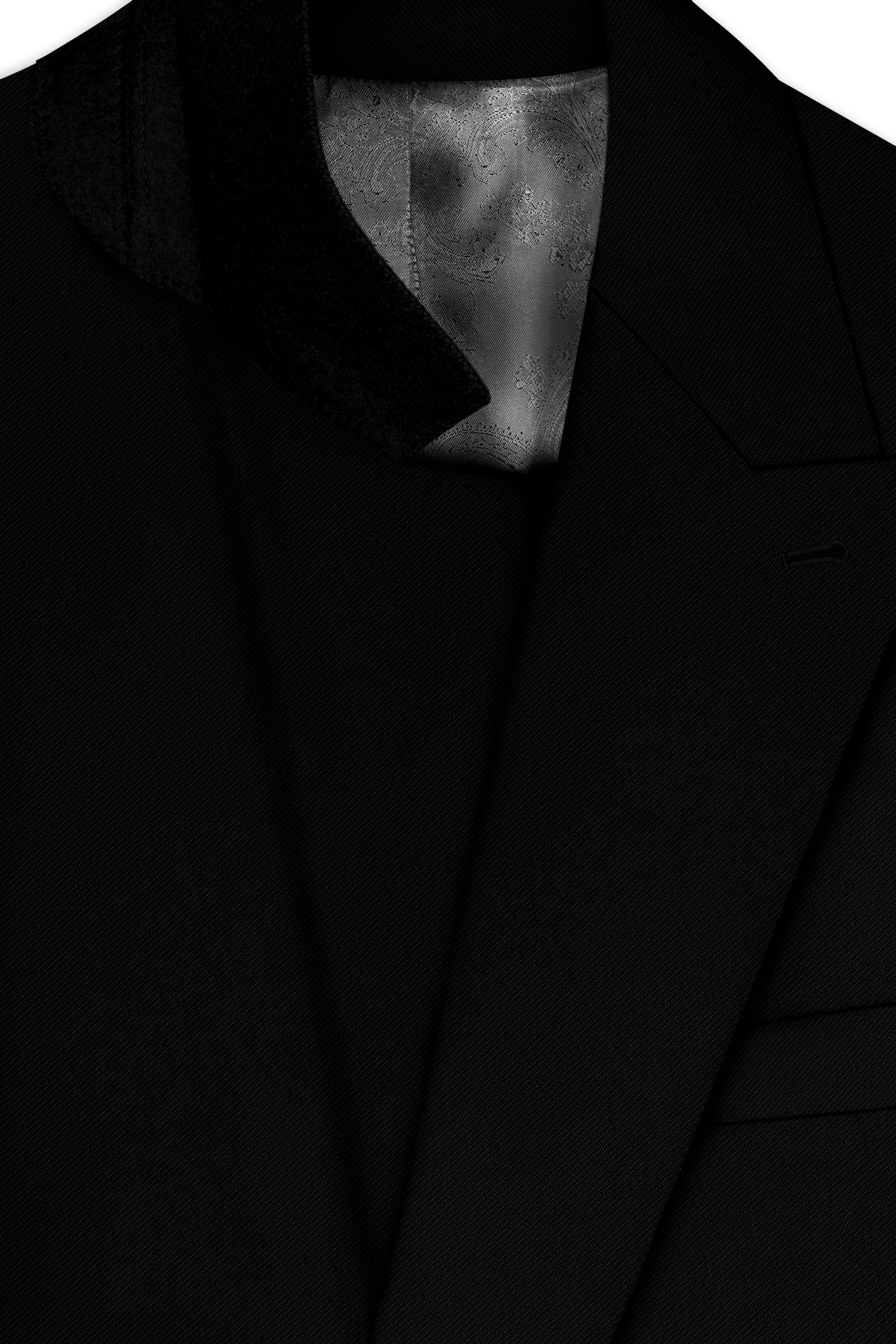 Noir-Jade Black Wool Rich Slight Stretch Double Breasted Suit