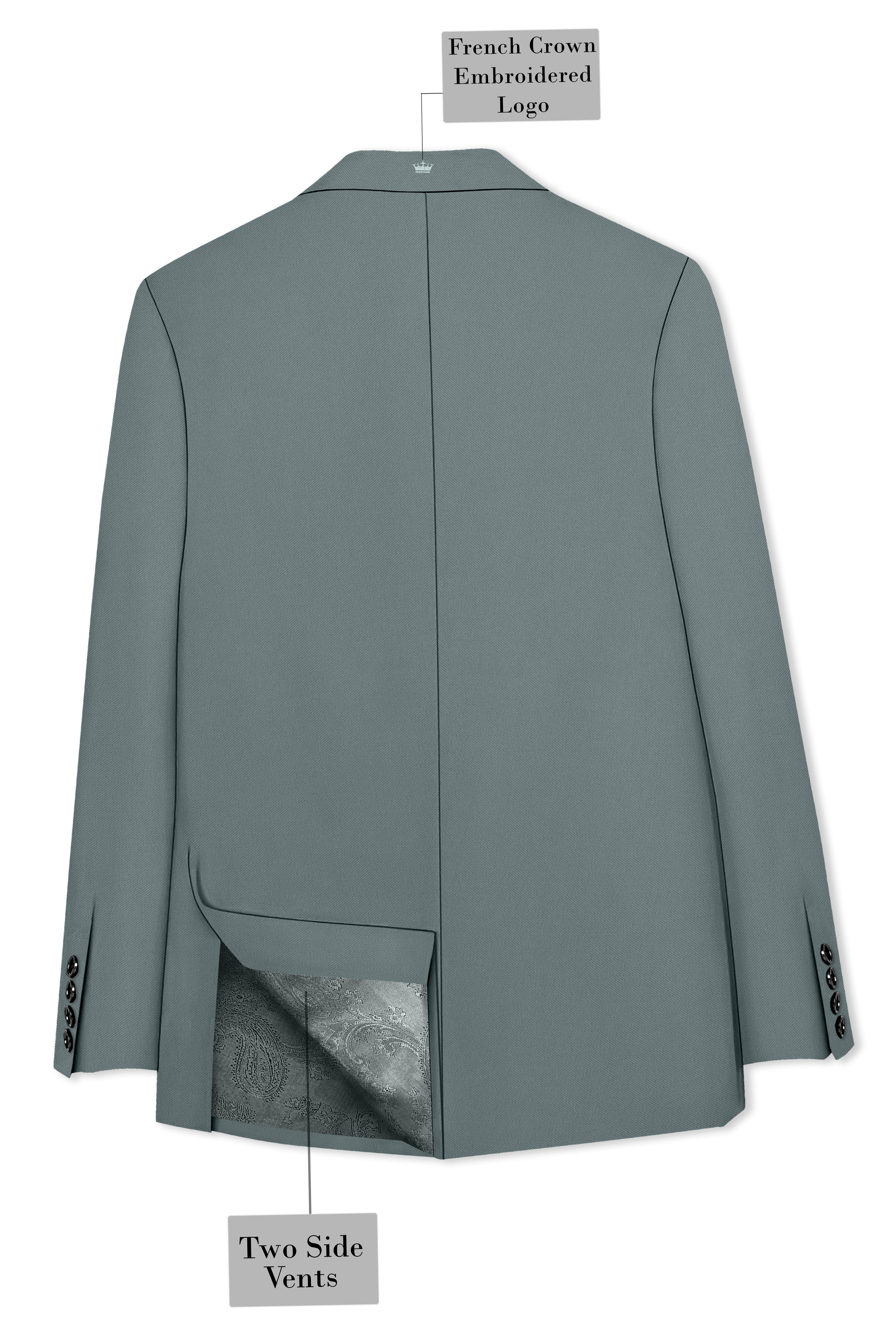 Verdant-Raven Green Wool Rich Slight Stretch Double Breasted Suit