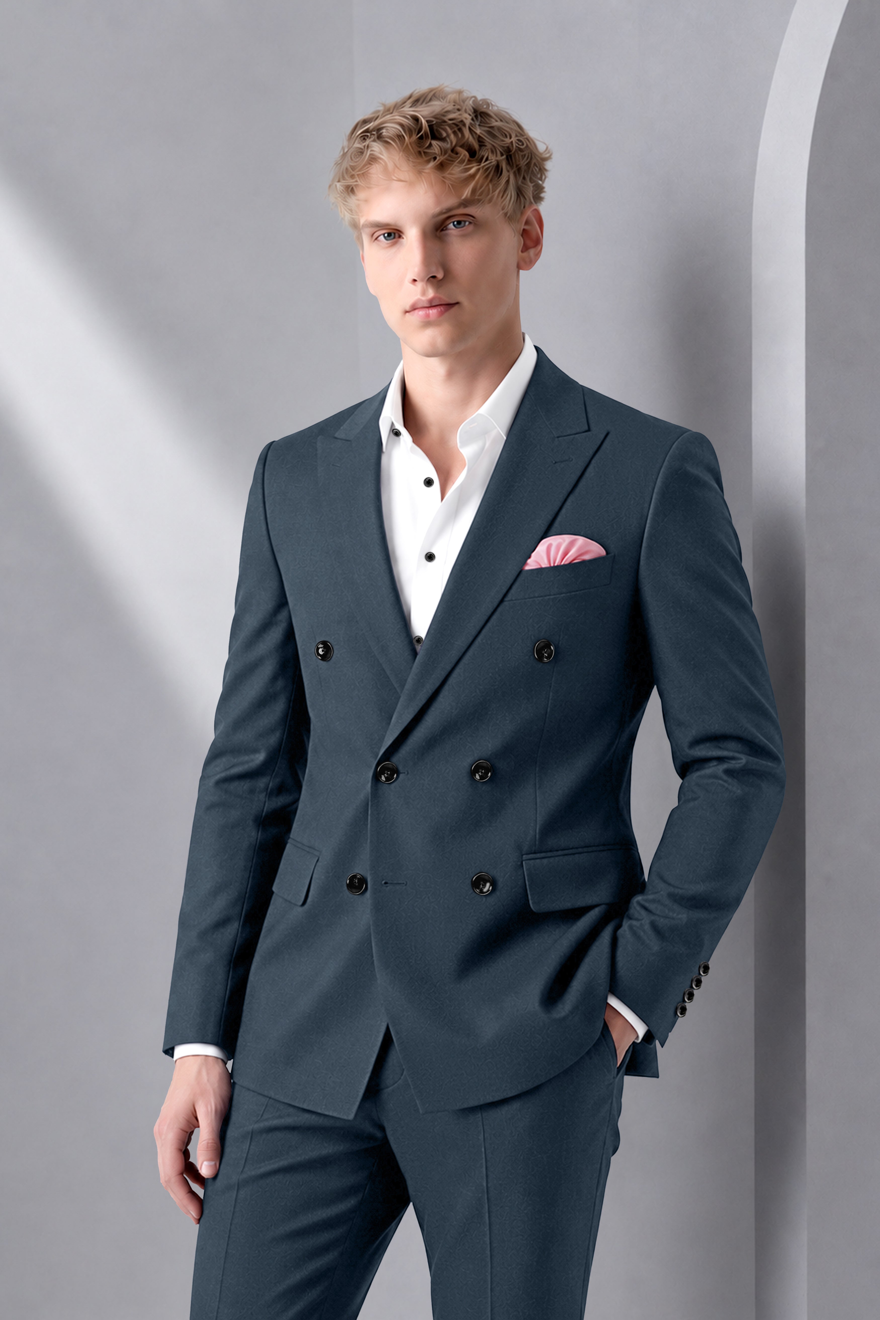Titan-Shark Gray Wool Rich Slight Stretch Double Breasted Suit