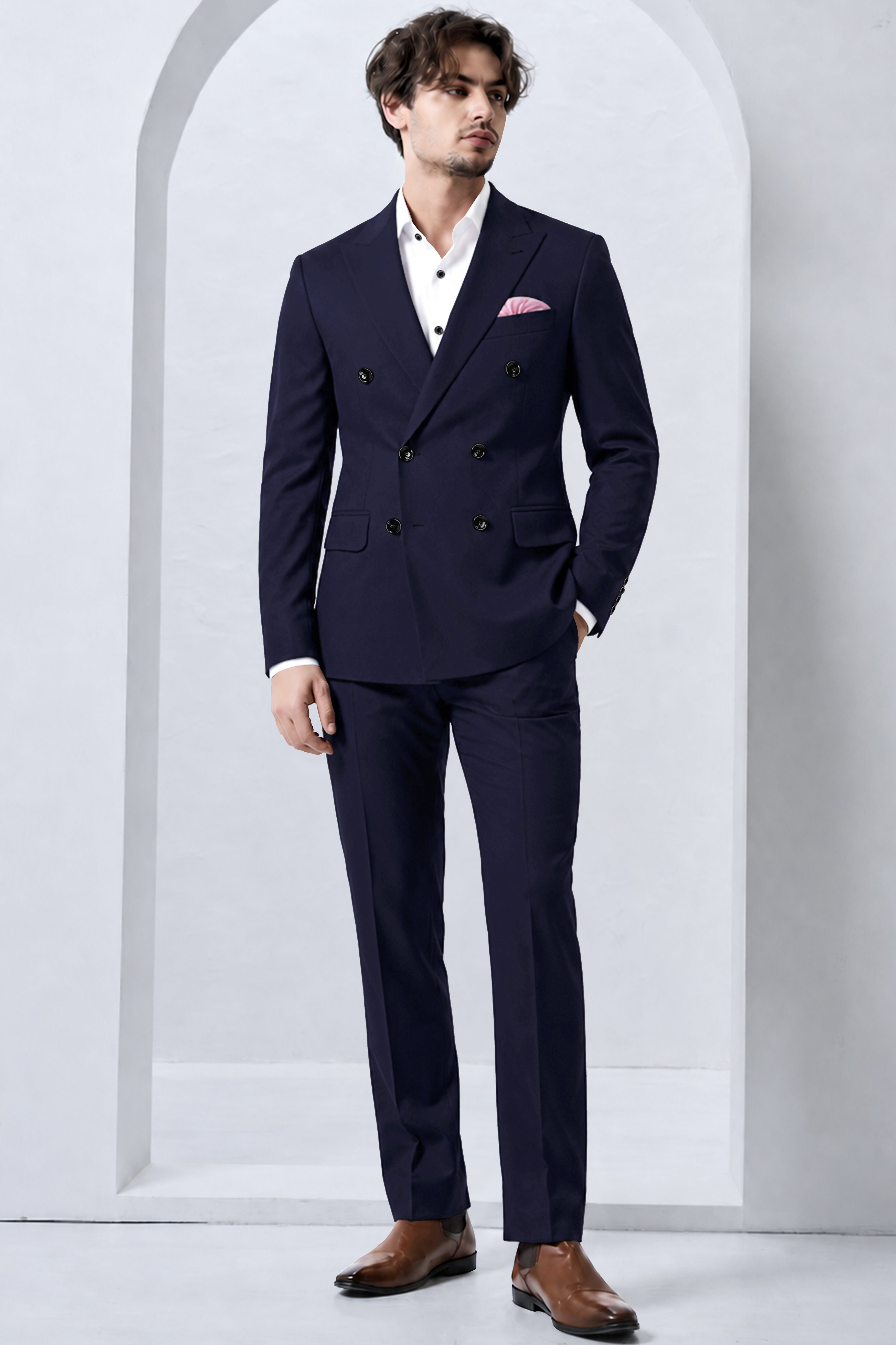 Azure-Baltic Sea Blue Wool Rich Slight Stretch Double Breasted Suit