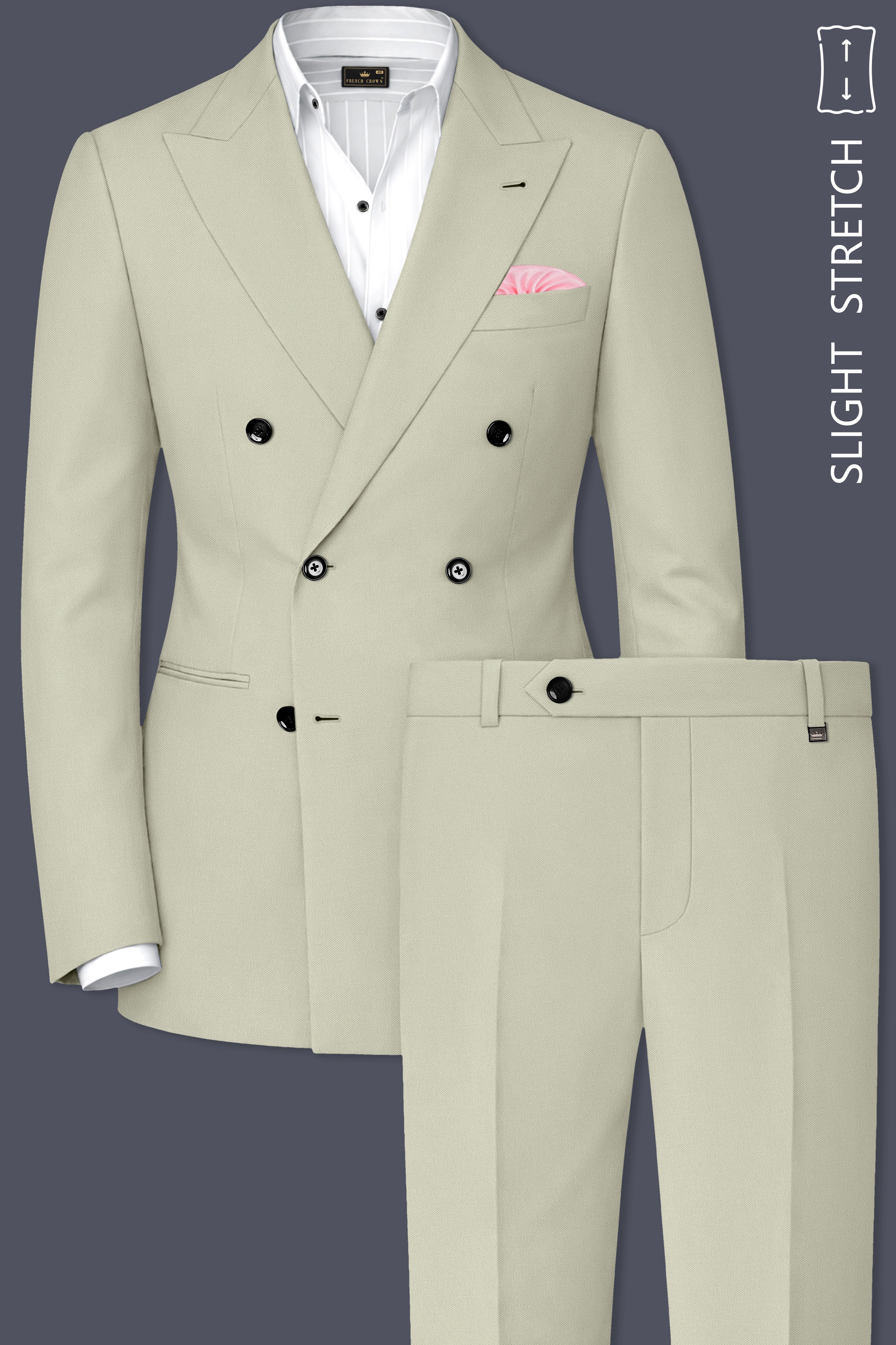 Verde-Tana Green Wool Rich Slight Stretch Double Breasted Suit