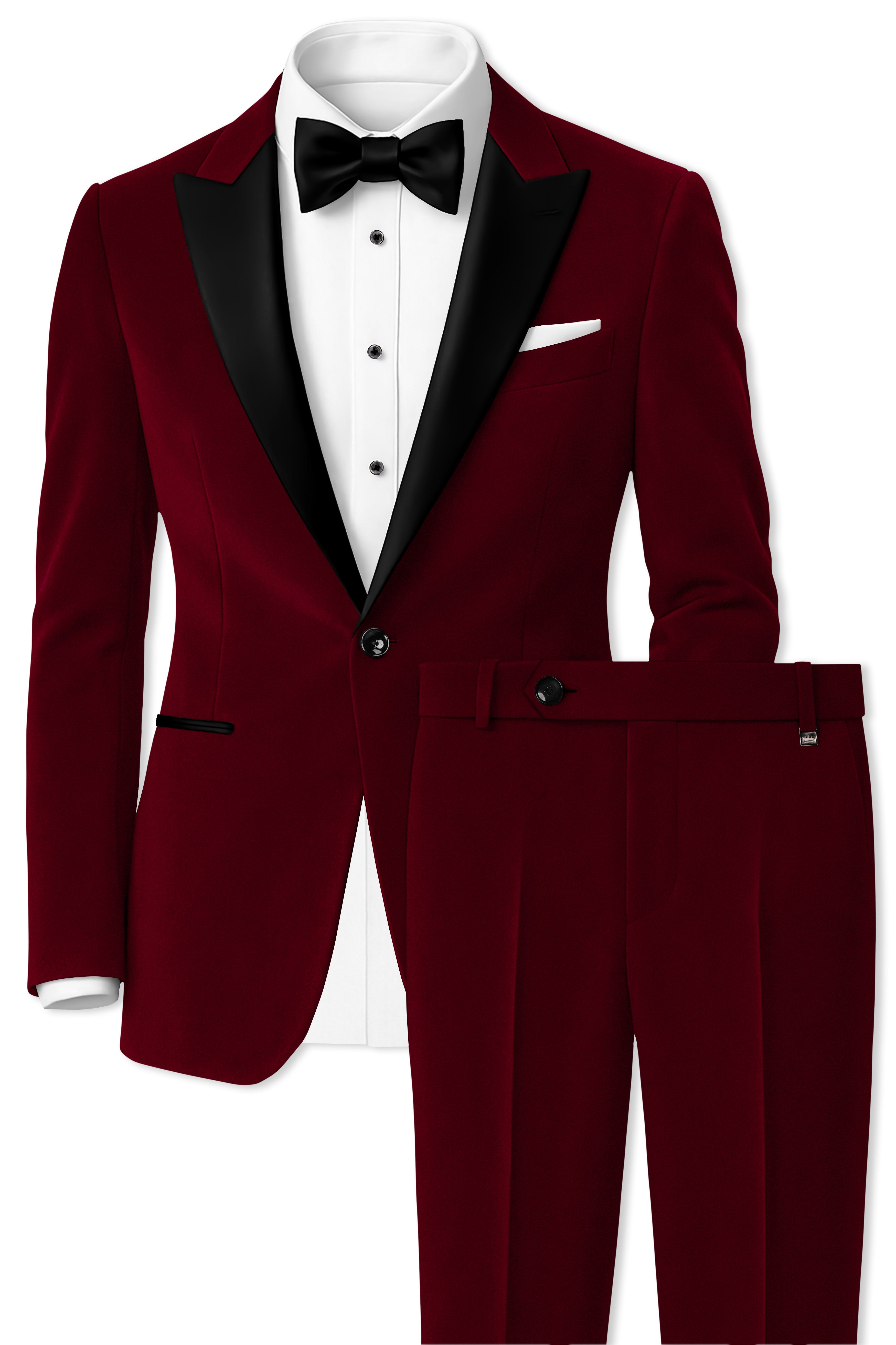 Crimsone-Temptress Red Velvet Peak Lapel Tuxedo Suit