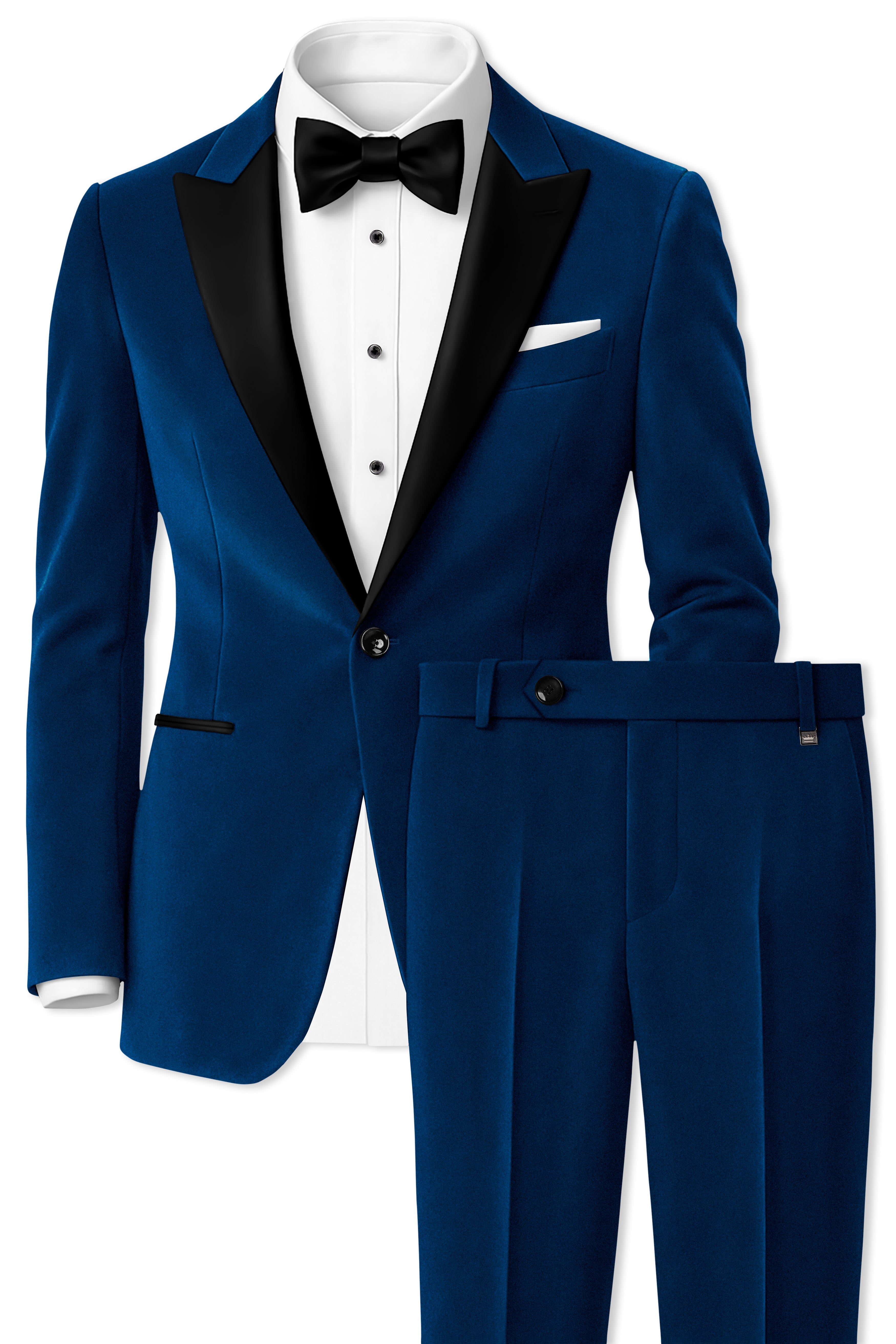 Caspian-Downriver Blue Velvet Peak Lapel Tuxedo Suit