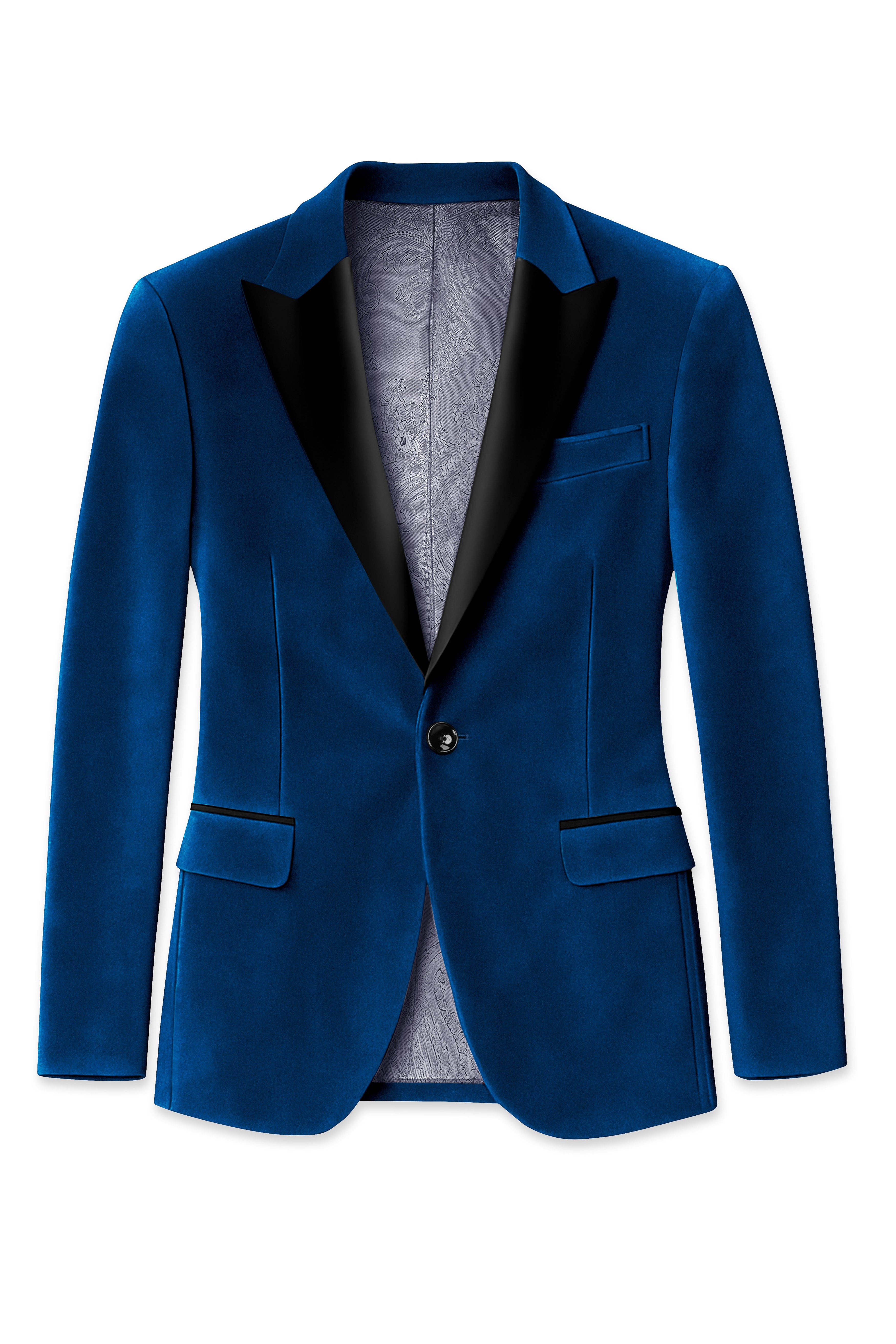 Caspian-Downriver Blue Velvet Peak Lapel Tuxedo Suit