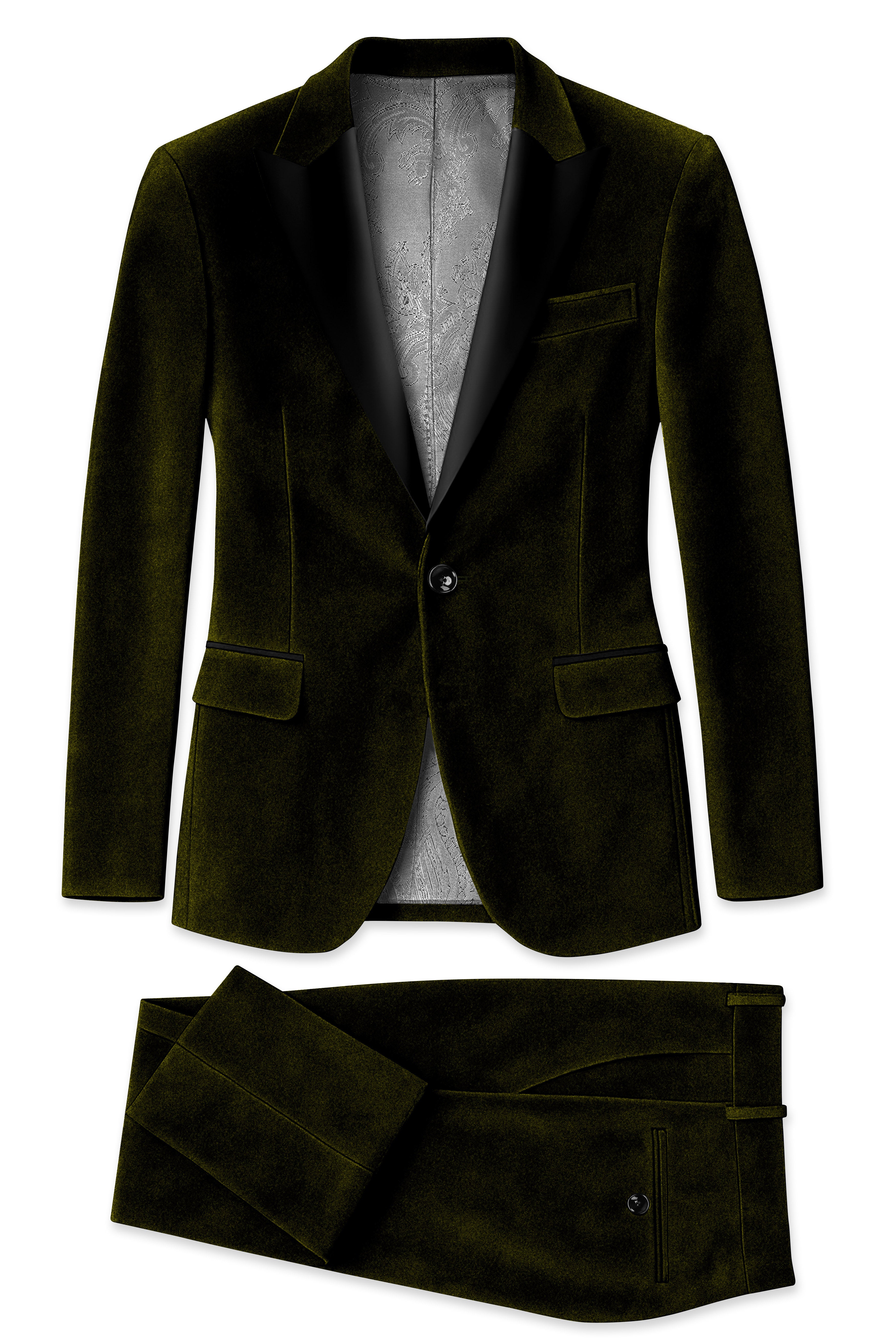 Montverde-Rangoon Green Velvet Peak Lapel Tuxedo Suit
