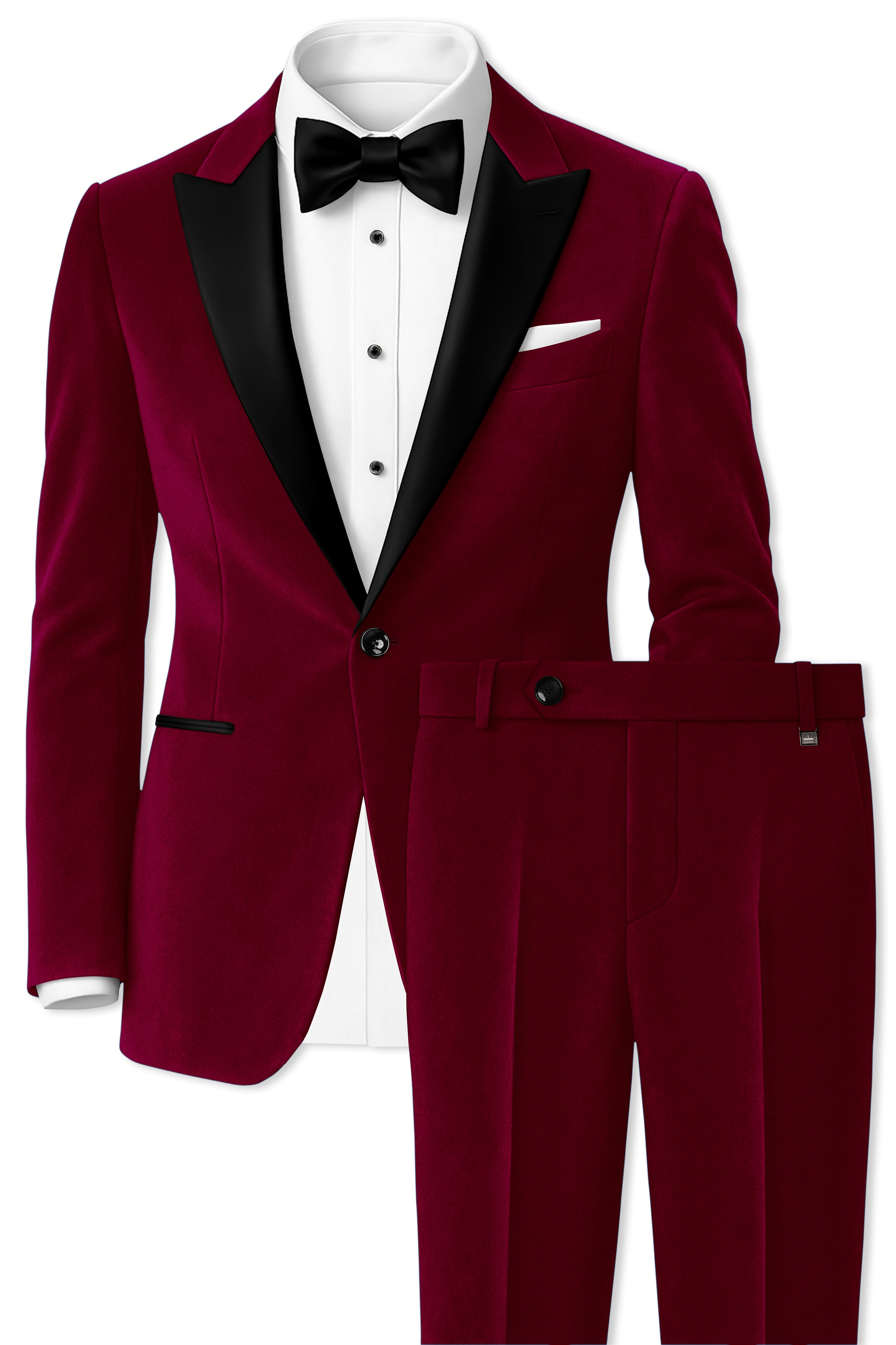 Amour-Scarlet Pink Velvet Peak Lapel Tuxedo Suit